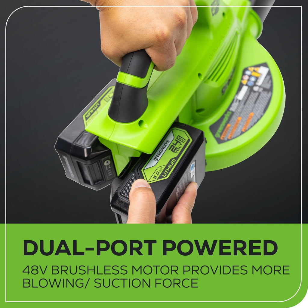 48V (24V x 2) 520 CFM Cordless Battery BL Leaf Blower/Vacuum w/ (2) 4.0Ah Battery & Dual Port Charger