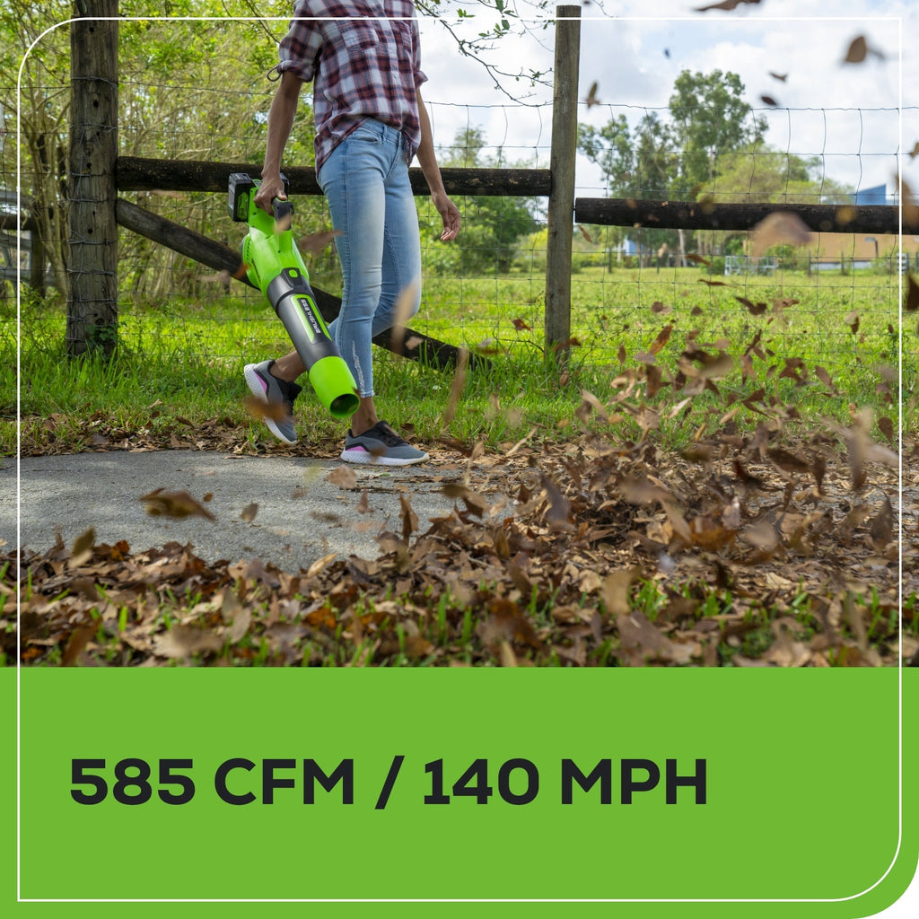 48V (24V x 2) 585 CFM Cordless Battery Leaf Blower w/ (2) 4.0 Ah USB Batteries & Dual Port Charger