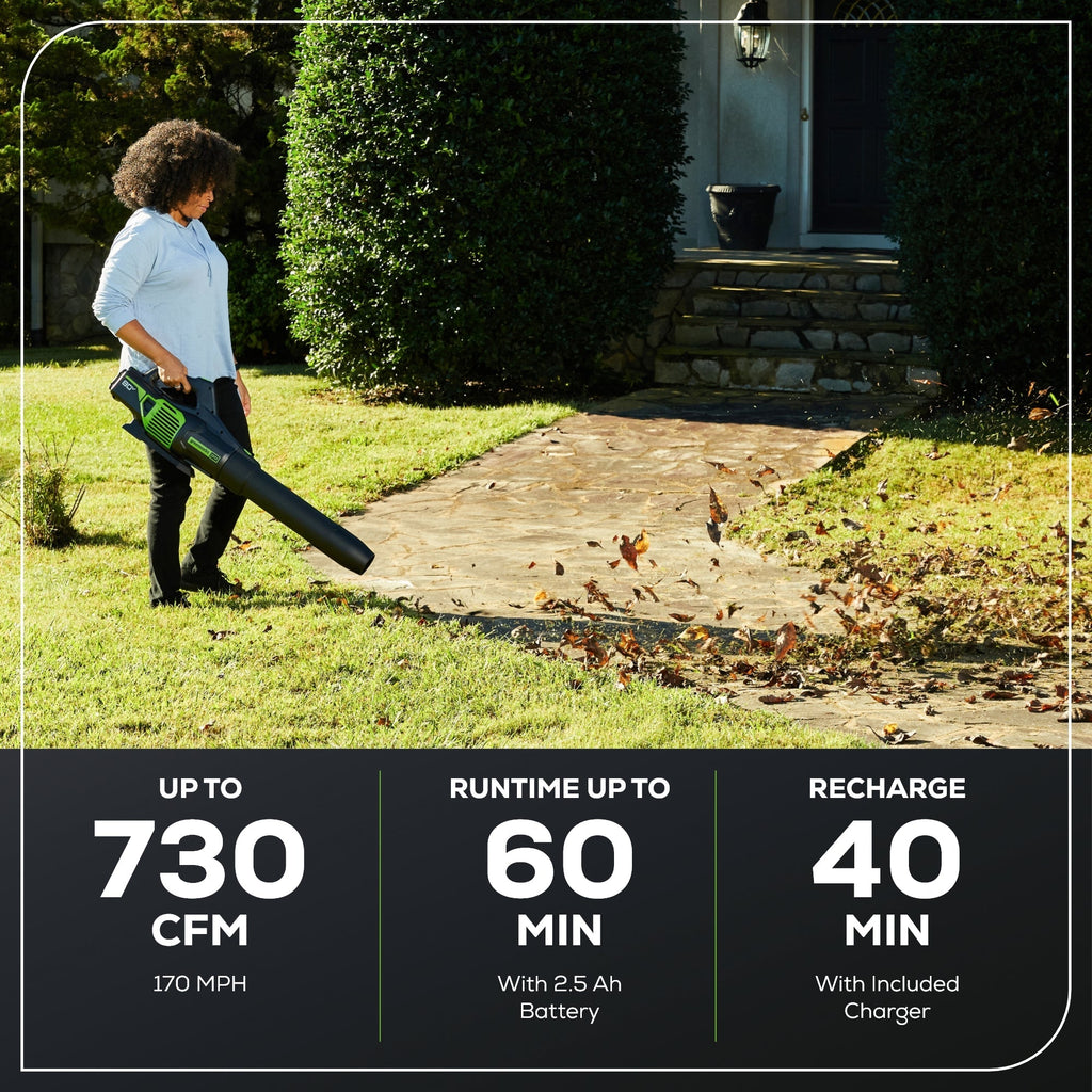 80V 730 CFM Cordless Battery Leaf Blower w/ 2.5Ah Battery & Rapid Charger