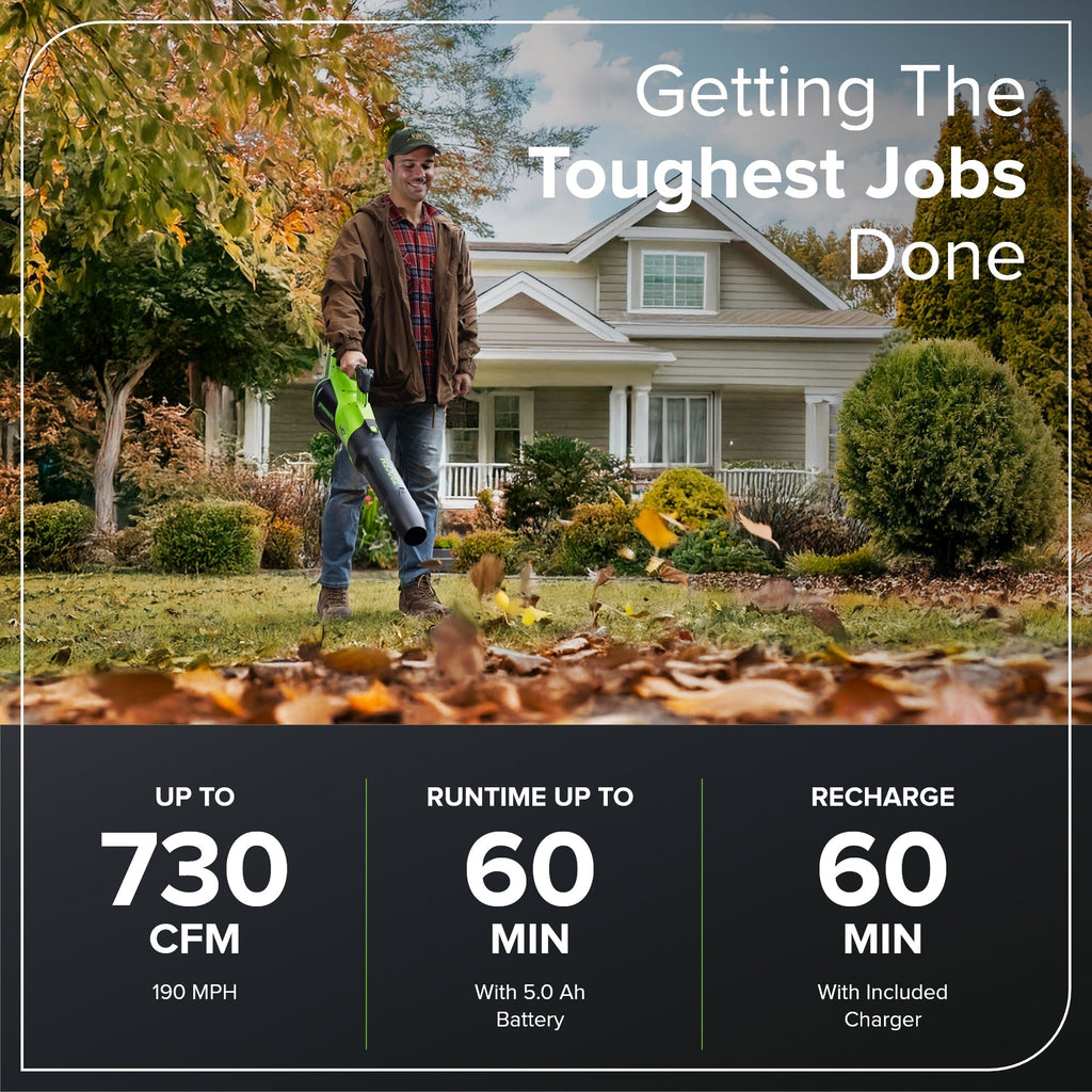 40V 730 CFM Cordless Battery Leaf Blower w/ 5.0Ah Battery & 5A Charger