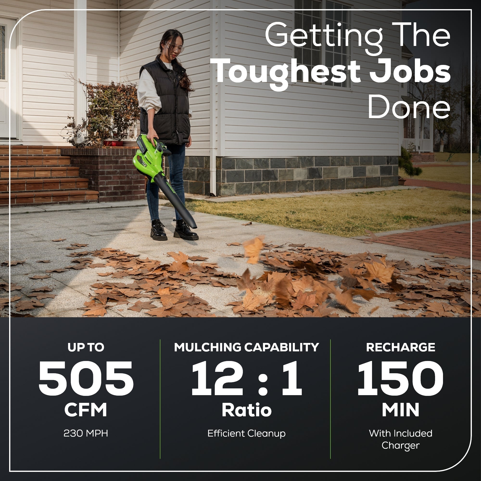 40V 505 CFM Cordless Battery Leaf Blower/Vacuum w/ 5.0Ah Battery & Charger