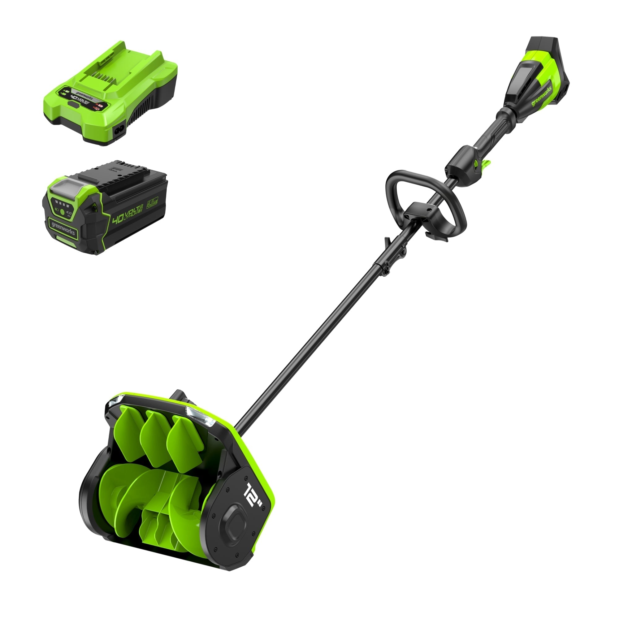40V 12" Cordless Battery LED Snow Shovel w/ Directional Vanes, 4.0Ah Battery and Charger