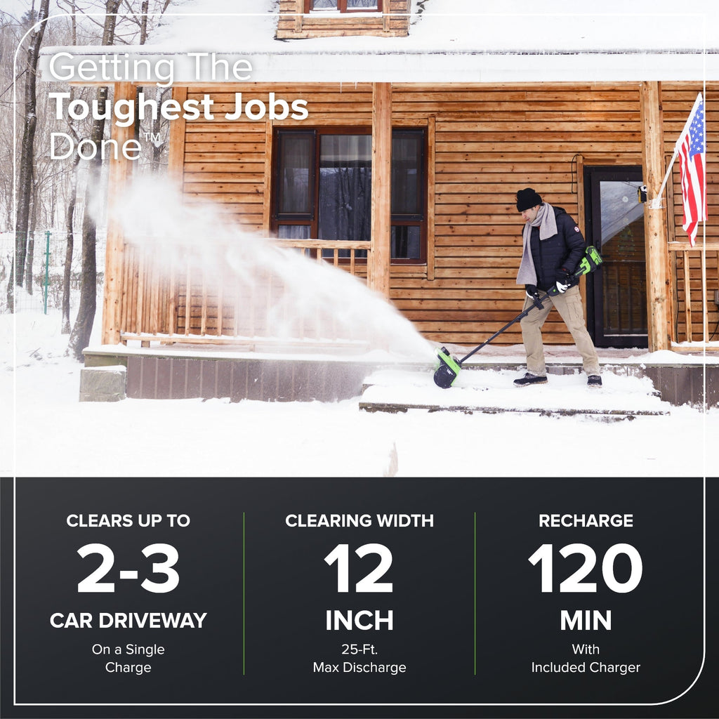 40V 12" Cordless Battery LED Snow Shovel w/ Directional Vanes, 4.0Ah Battery and Charger