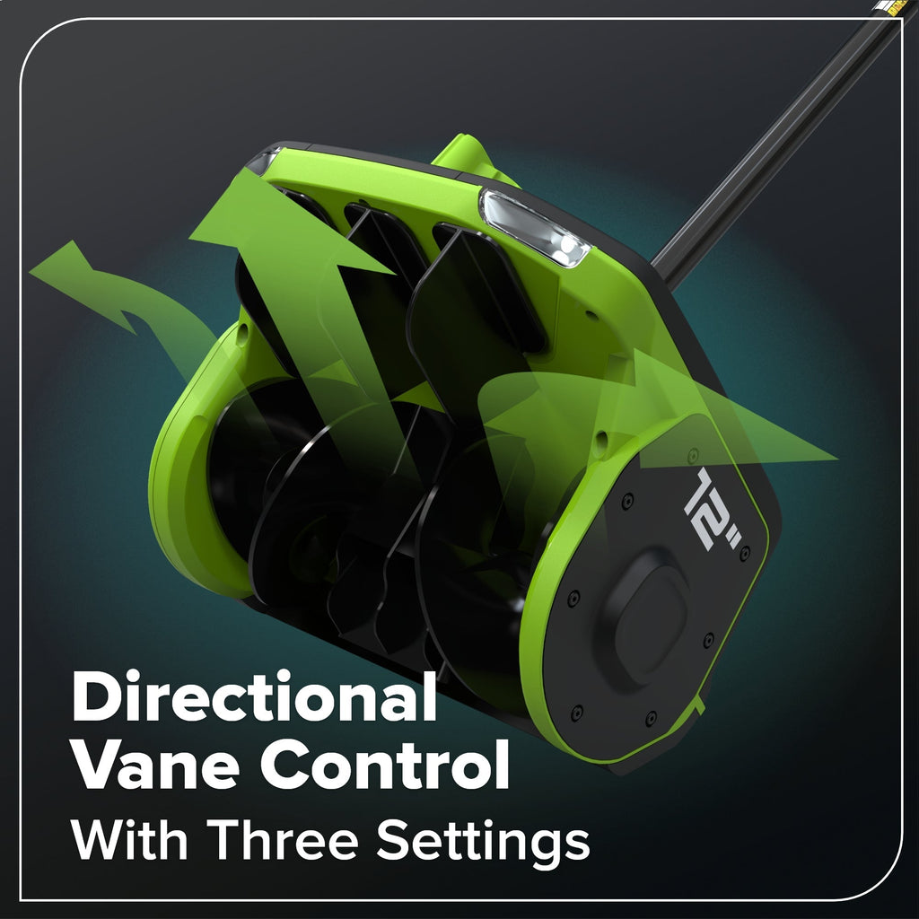 80V 12" Cordless Battery LED Snow Shovel w/ Directional Vanes, 2.5Ah Battery and Charger