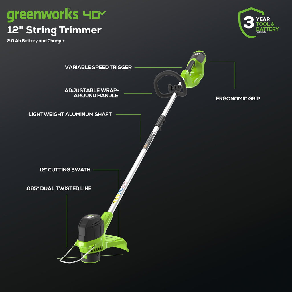 40V 12" Cordless String Trimmer and Leaf Blower Combo Kit w/ 2.0Ah Battery & Charger