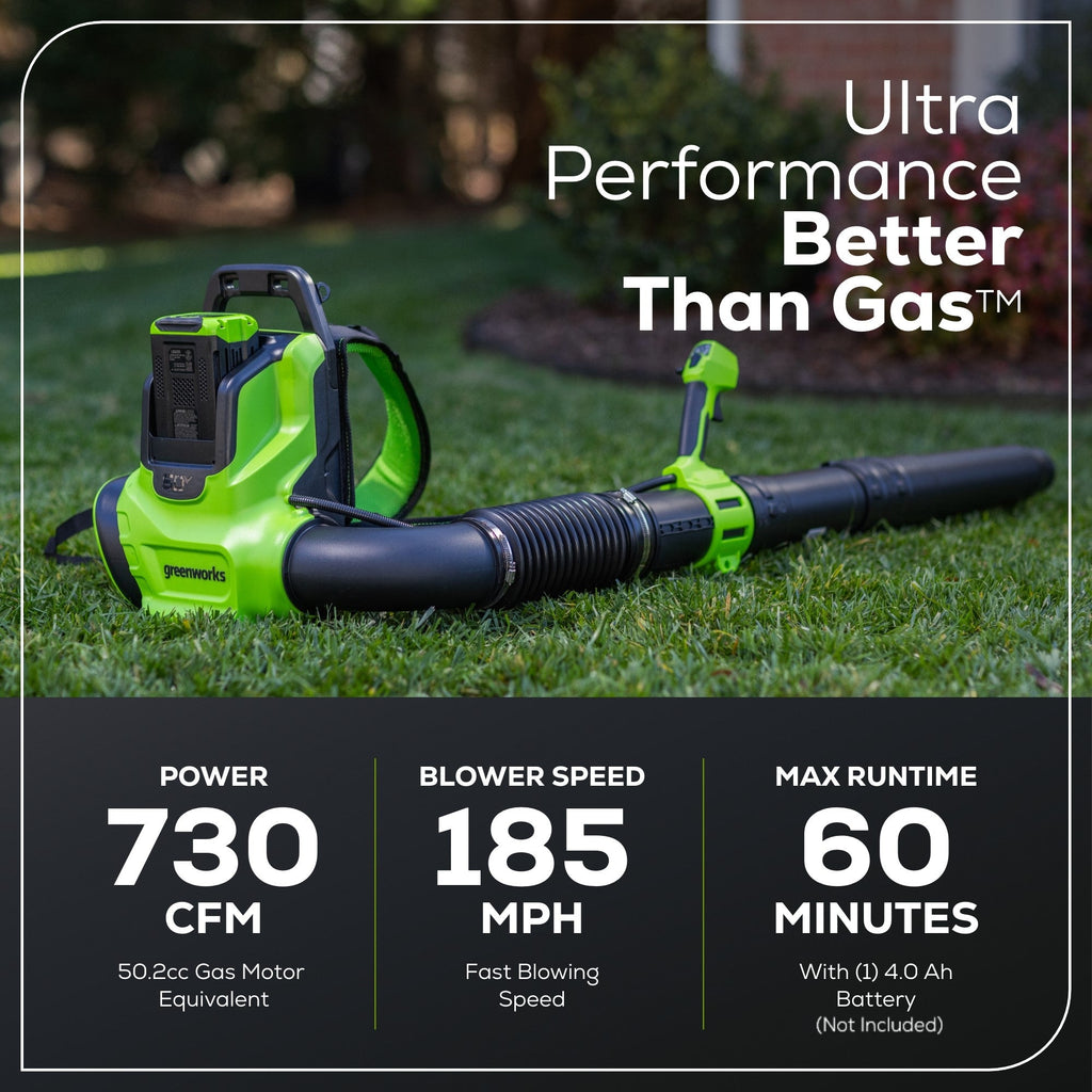 60V 730 CFM Cordless Battery Backpack Blower (Tool Only)