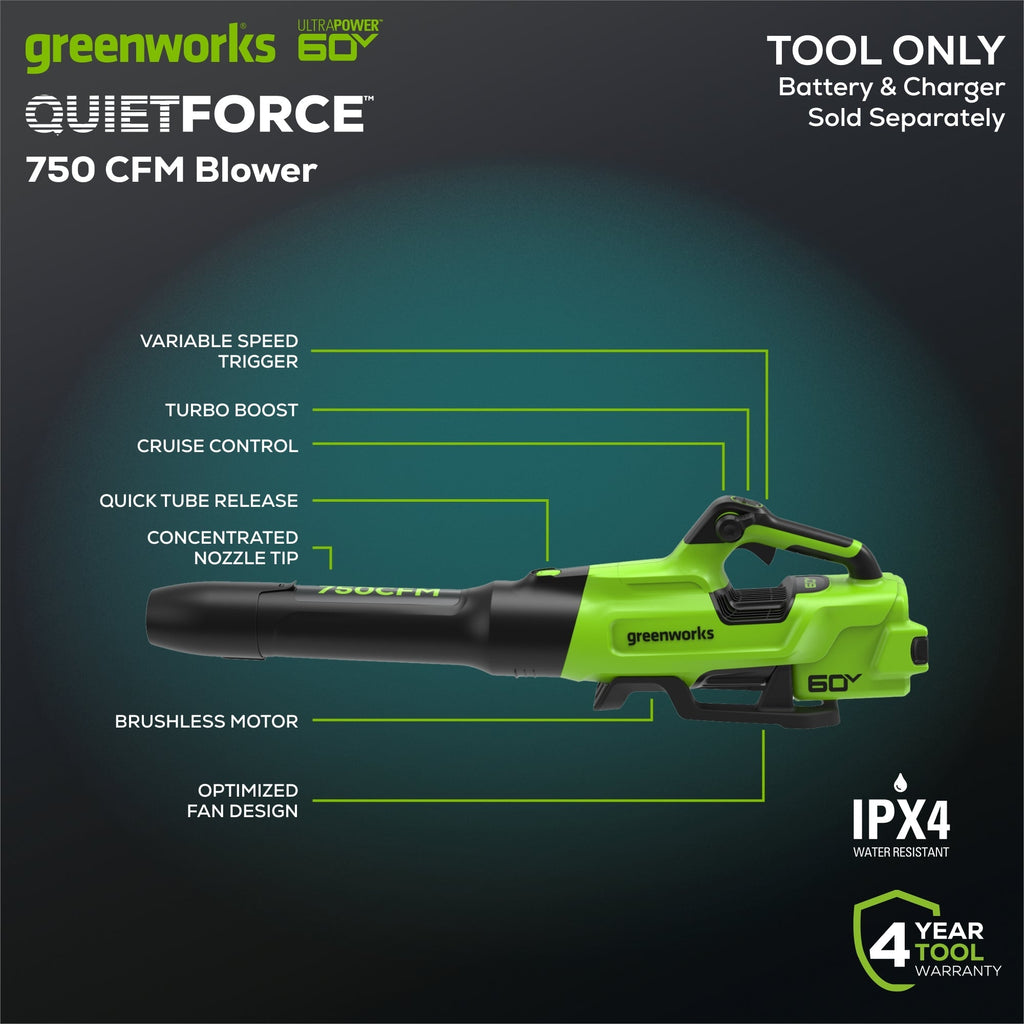 60V 750CFM Cordless Battery Blower (Tool Only)