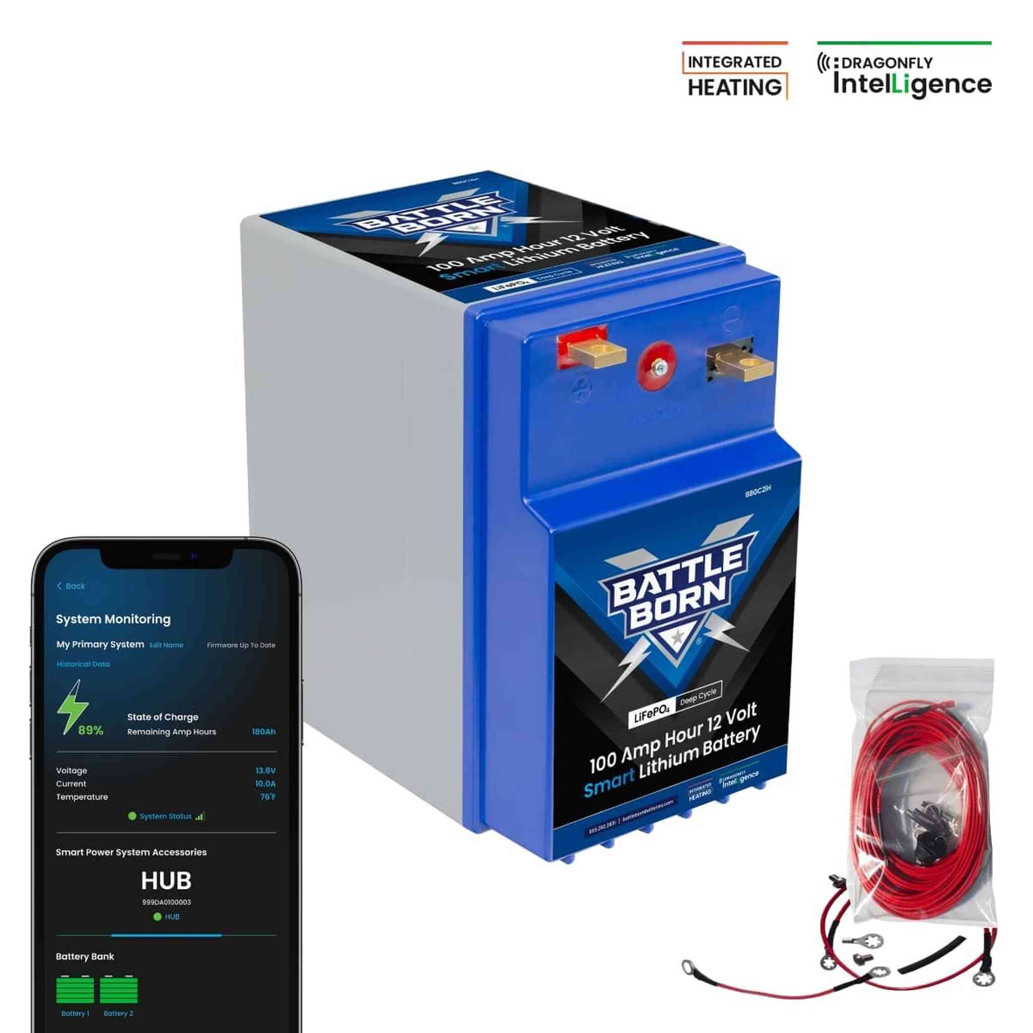 Battle Born Batteries | 100Ah 12V GC2 Smart Heated LiFePO4 Deep Cycle Battery Kit