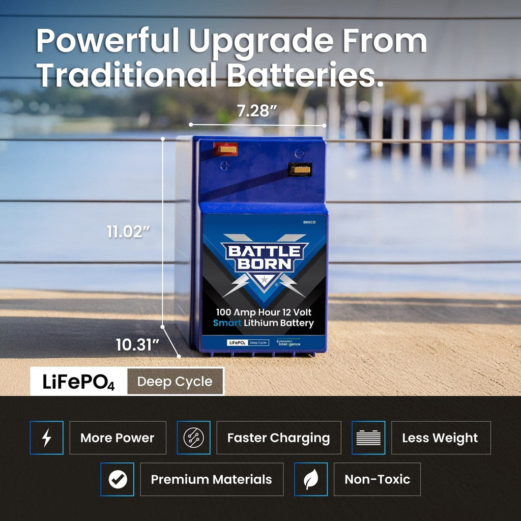 Battle Born Batteries | 100Ah 12V GC2 Smart Heated LiFePO4 Deep Cycle Battery Kit