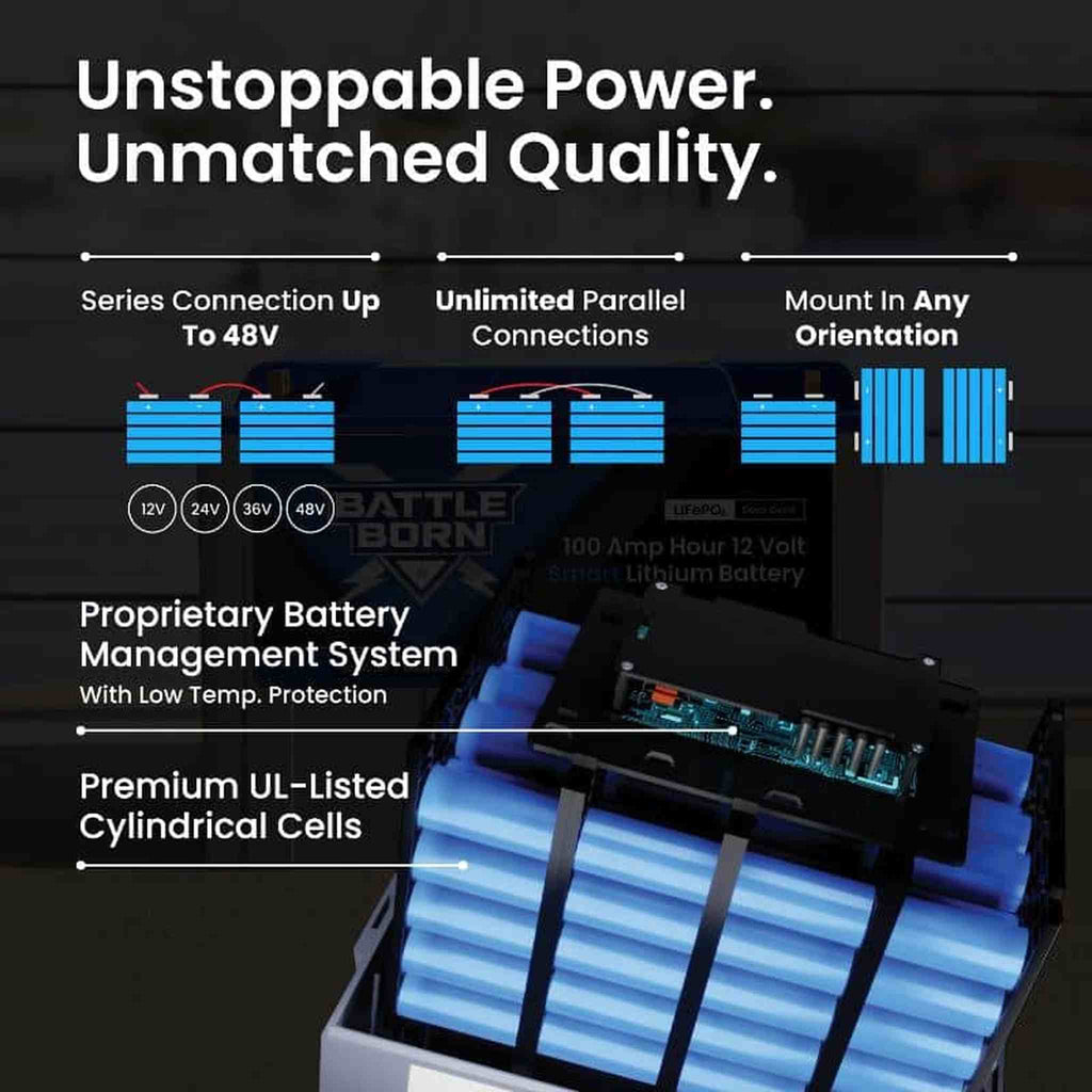 Battle Born Batteries | 100Ah 12V GC2 Smart Heated LiFePO4 Deep Cycle Battery Kit