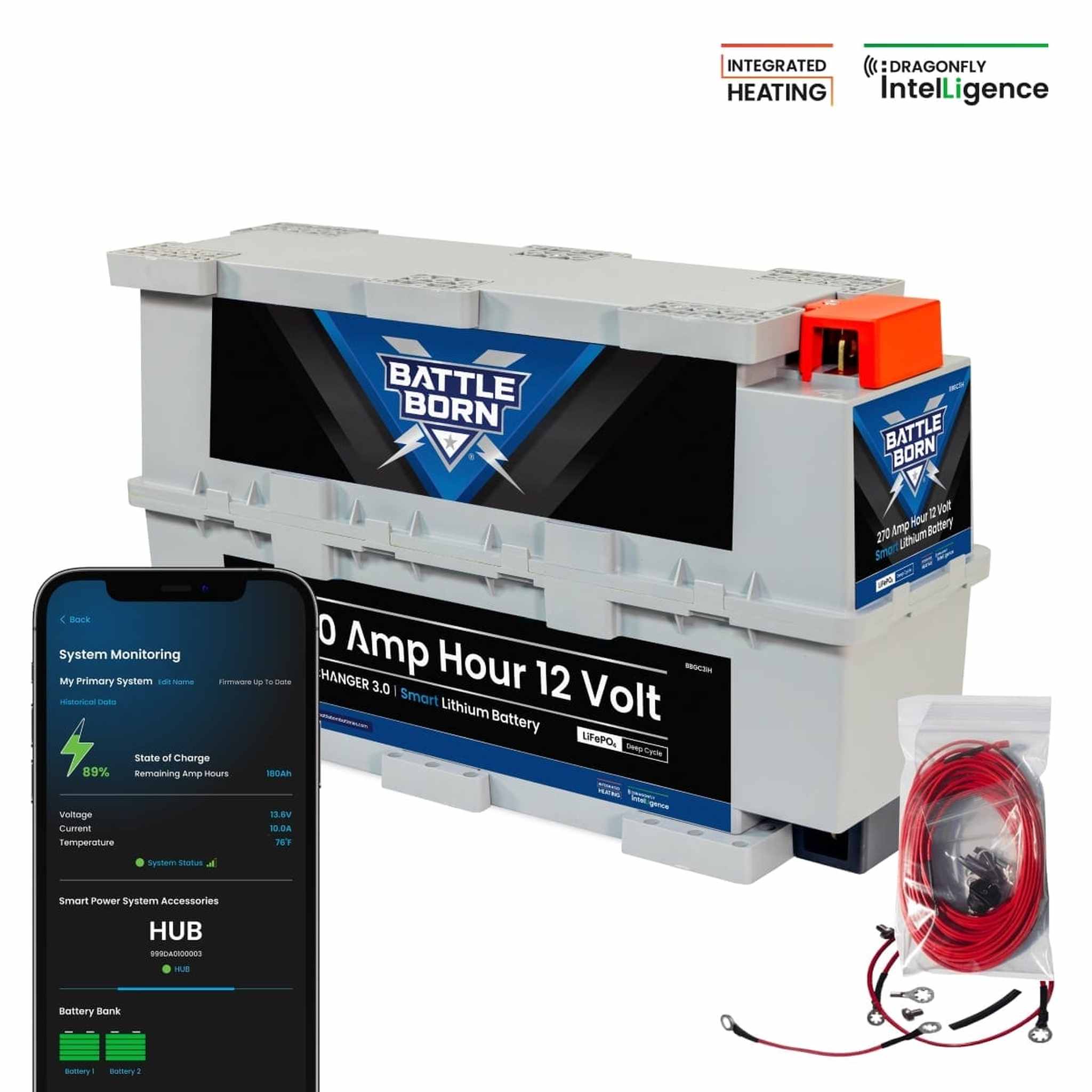 Battle Born Batteries | 270Ah 12V GC3 Smart Heated LiFePO4 Deep Cycle Battery Kit