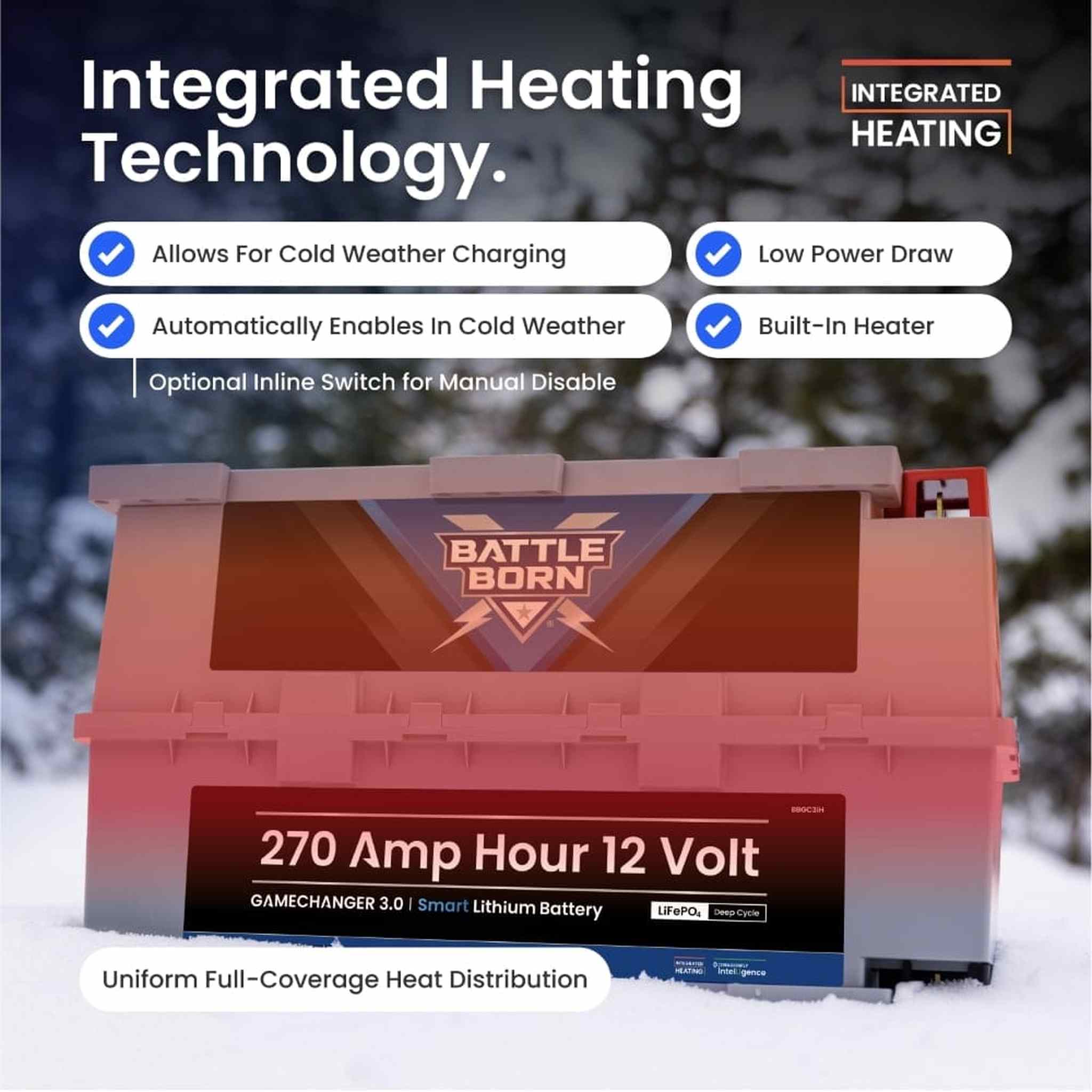 Battle Born Batteries | 270Ah 12V GC3 Smart Heated LiFePO4 Deep Cycle Battery Kit