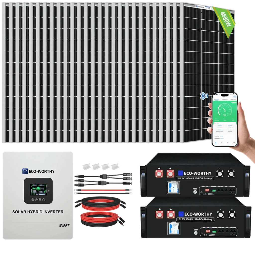 Eco-Worthy | 4800W 48V (24x Bifacial 195W) Complete MPPT Off Grid Solar Kit
