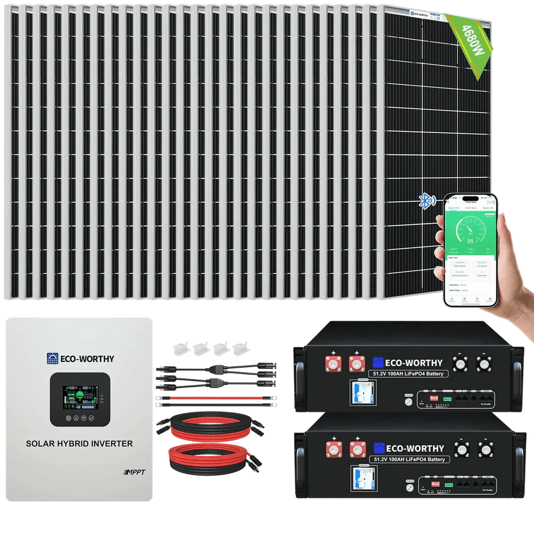 Eco-Worthy | 4800W 48V (24x Bifacial 195W) Complete MPPT Off Grid Solar Kit
