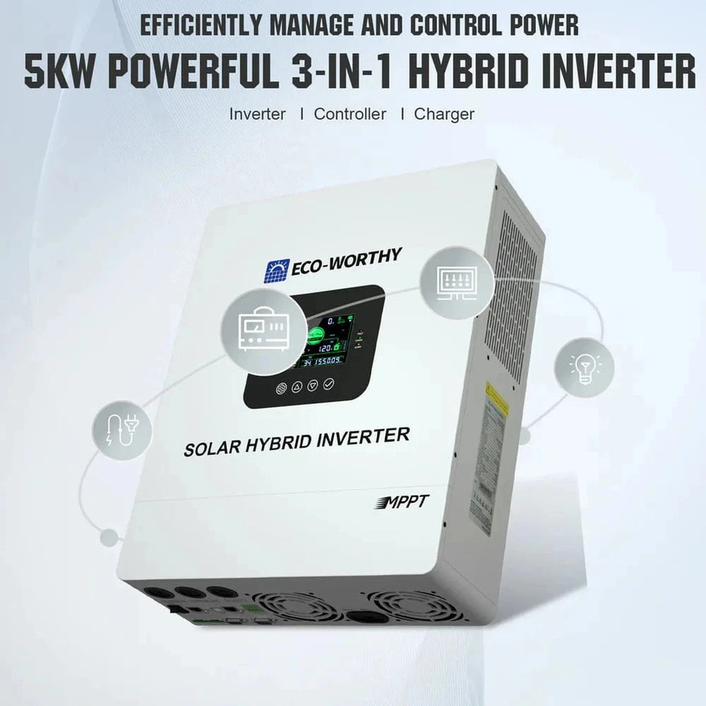 Eco-Worthy | 5.12KWh/10.24KWh Home Backup Power With 48V 100Ah LiFePO4 And 5000W 48V Hybrid Inverter
