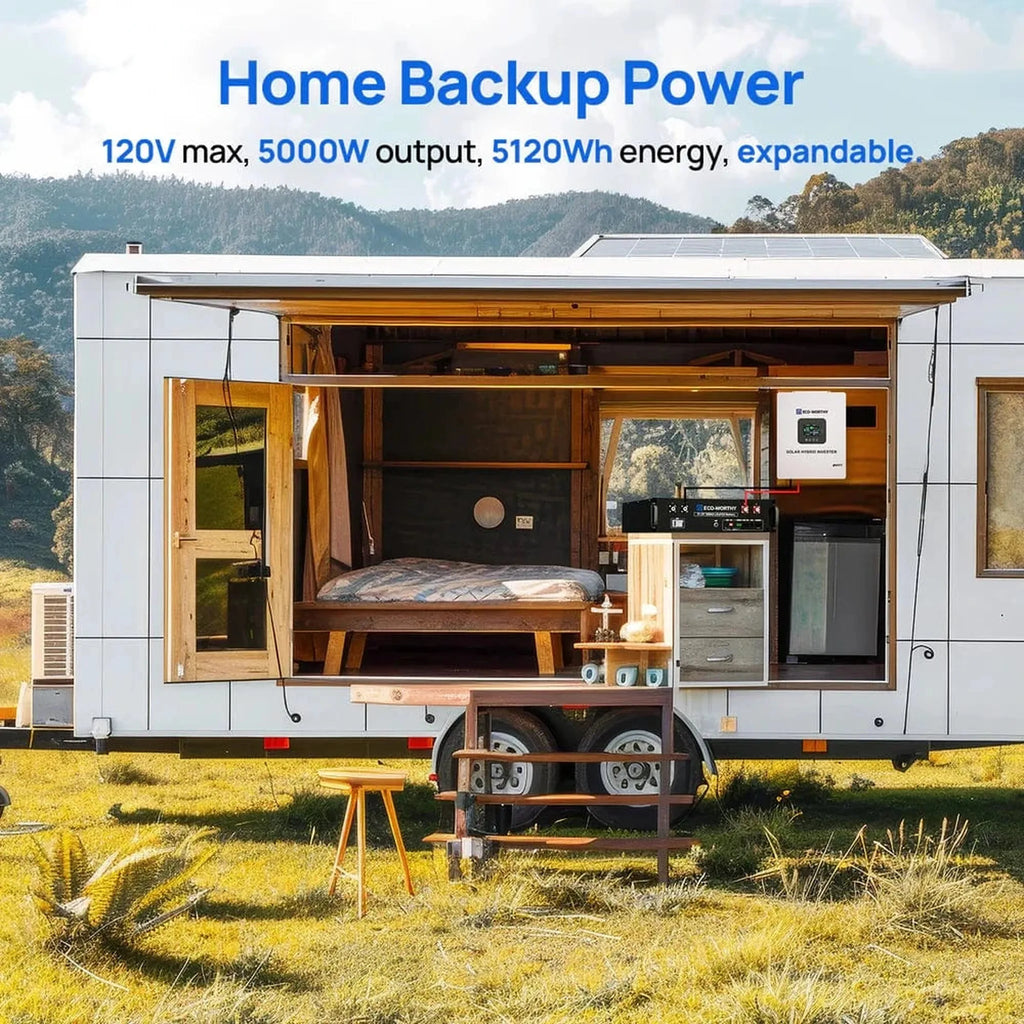 Eco-Worthy | 5.12KWh/10.24KWh Home Backup Power With 48V 100Ah LiFePO4 And 5000W 48V Hybrid Inverter