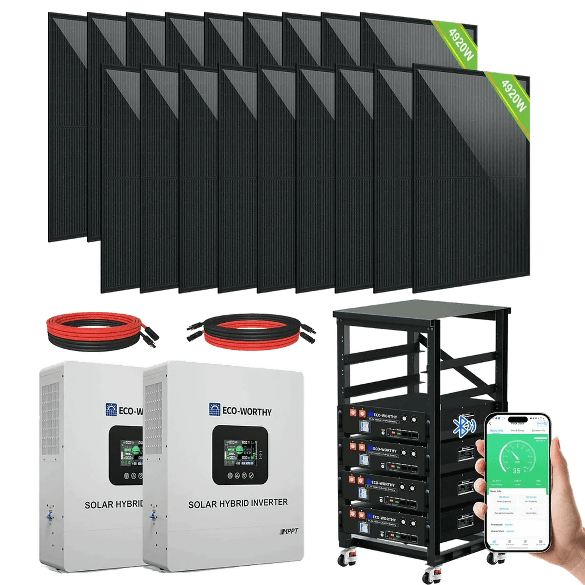 Eco-Worthy | Complete Off-Grid Solar Panel Kit | 2*5KW 120V/240V Output | 20.48kWh Lithium Battery