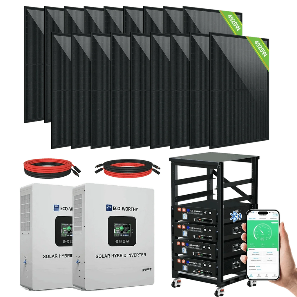 Eco-Worthy | Complete Off-Grid Solar Panel Kit | 2*5KW 120V/240V Output | 20.48kWh Lithium Battery