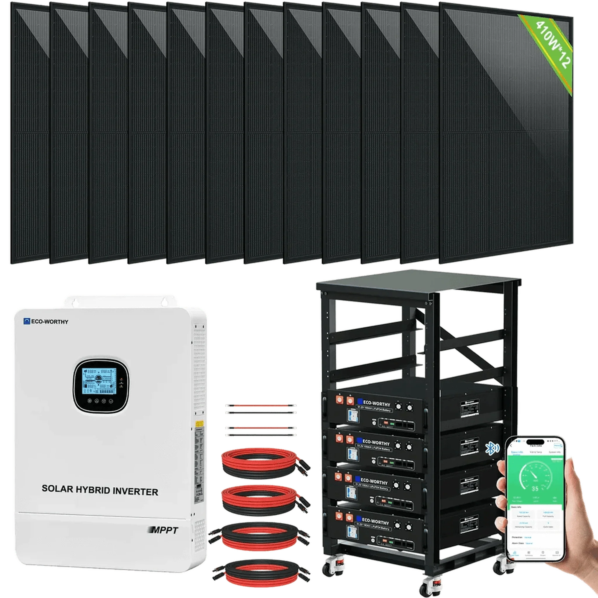 Eco-Worthy |Complete Off-Grid Solar Power System - 10000W 120/240V Output | 20.48kWh Lithium Battery
