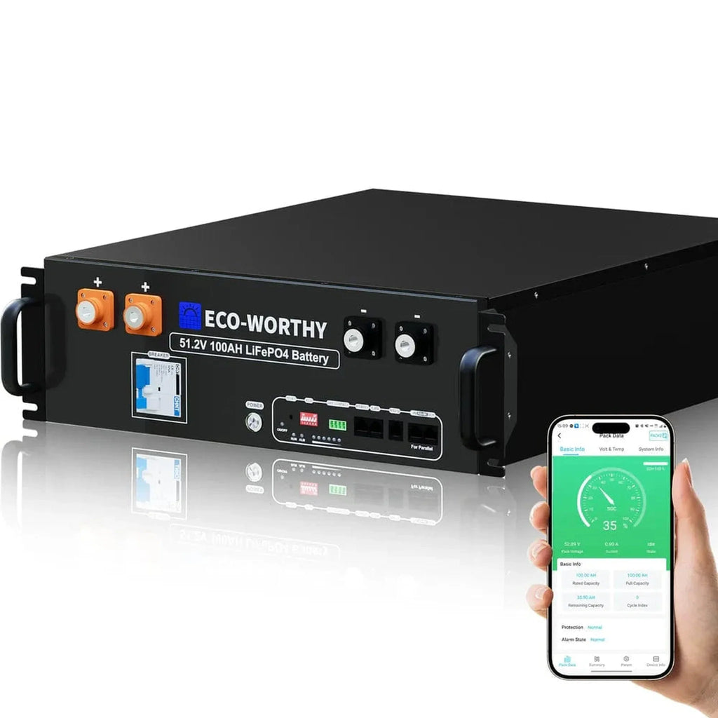 Eco-Worthy | ECO-WORTHY 48V 100Ah Server Rack Battery,5.12kWh Lithium Battery,3U Size,With Bluetooth & Wifi (v3)