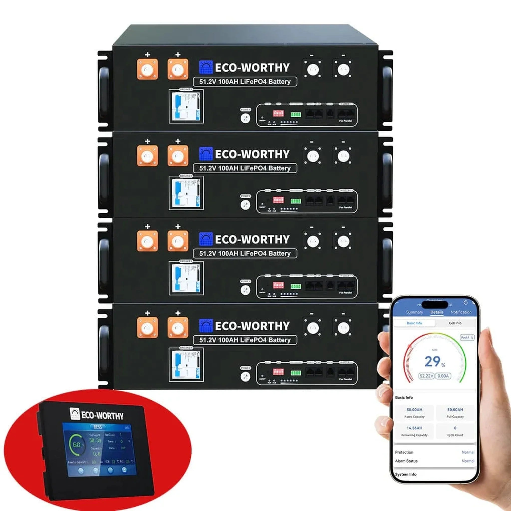 Eco-Worthy | ECO-WORTHY 48V 100Ah Server Rack Battery,5.12kWh Lithium Battery,3U Size,With Bluetooth & Wifi (v3)