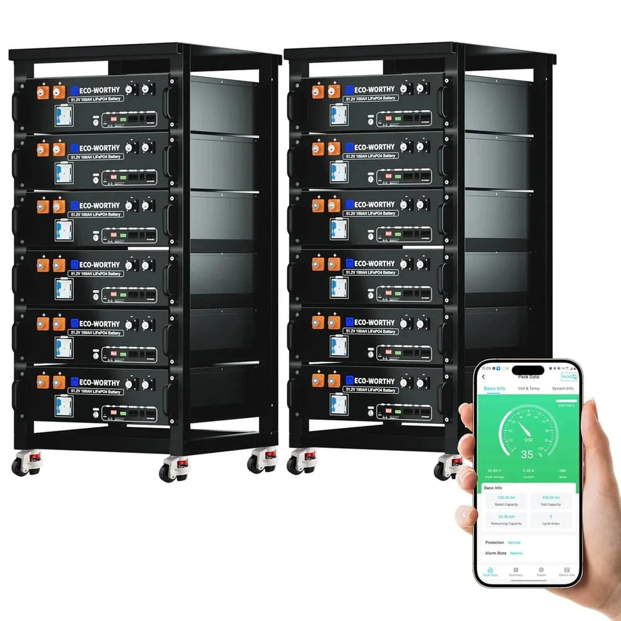 Eco-Worthy | ECO-WORTHY 48V 100Ah Server Rack Battery,5.12kWh Lithium Battery,3U Size,With Bluetooth & Wifi (v3)