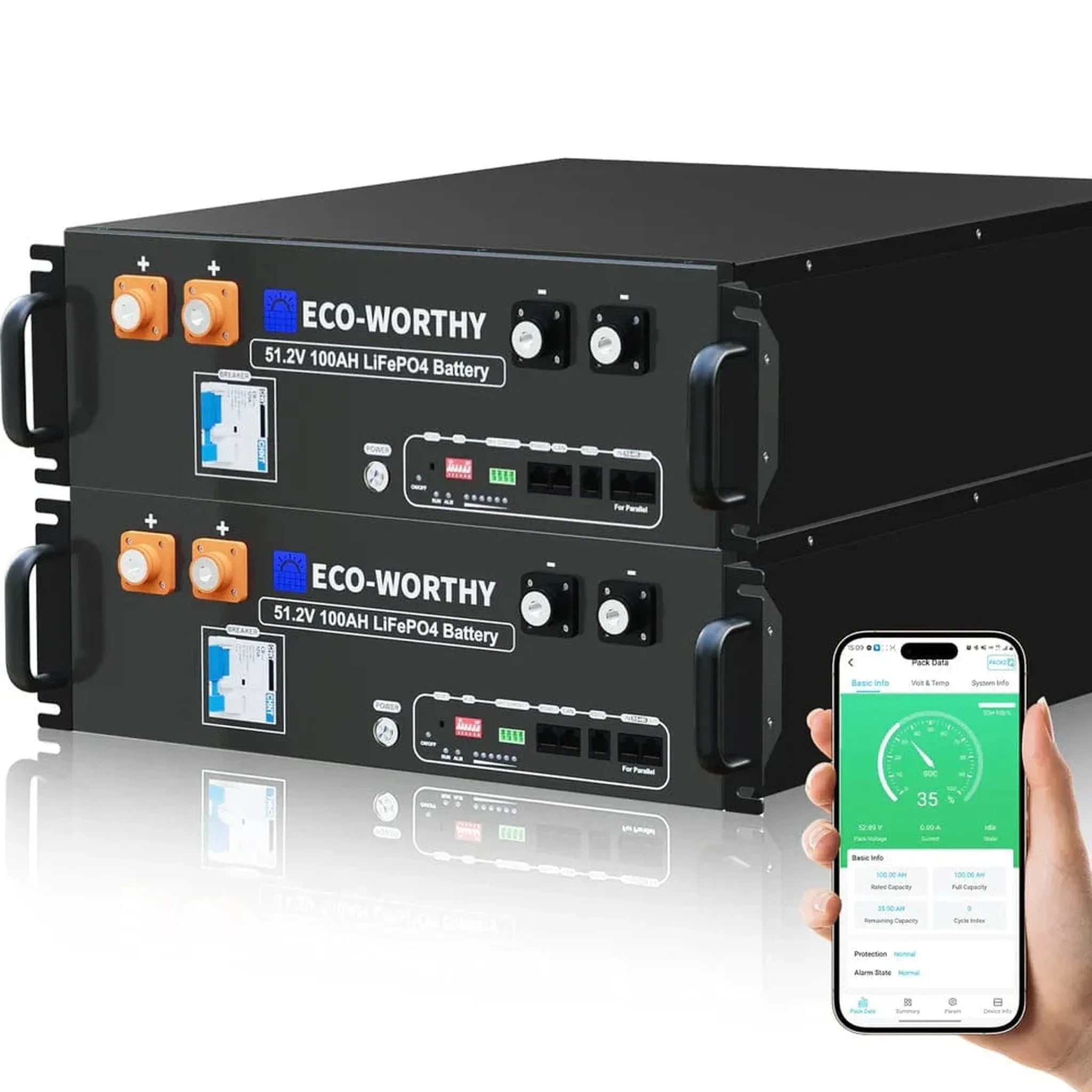 Eco-Worthy | ECO-WORTHY 48V 100Ah Server Rack Battery,5.12kWh Lithium Battery,3U Size,With Bluetooth & Wifi (v3)