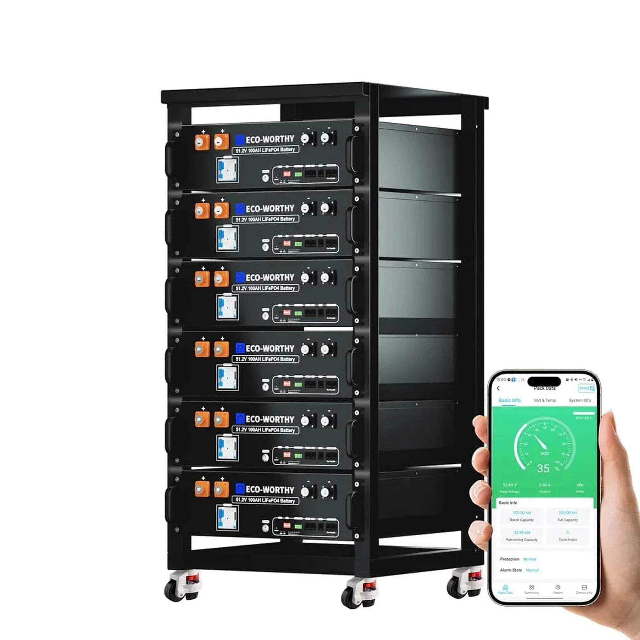 Eco-Worthy | ECO-WORTHY 48V 100Ah Server Rack Battery,5.12kWh Lithium Battery,3U Size,With Bluetooth & Wifi (v3)