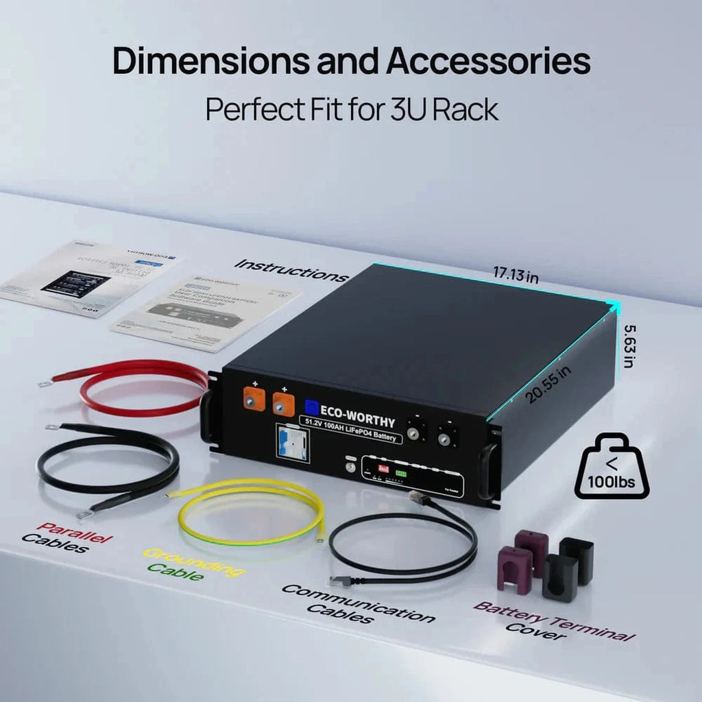 Eco-Worthy | ECO-WORTHY 48V 100Ah Server Rack Battery,5.12kWh Lithium Battery,3U Size,With Bluetooth & Wifi (v3)
