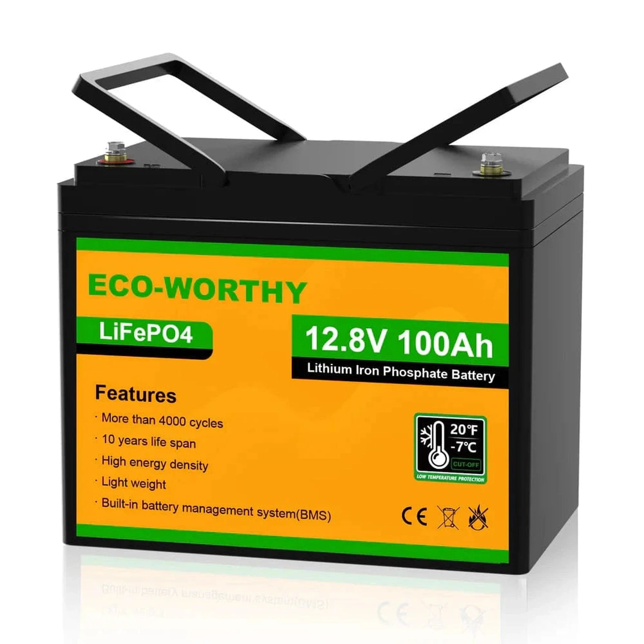 Eco-Worthy | LiFePO4 12V 100Ah Lithium Iron Phosphate Battery With Bluetooth And Low-temperature Protection