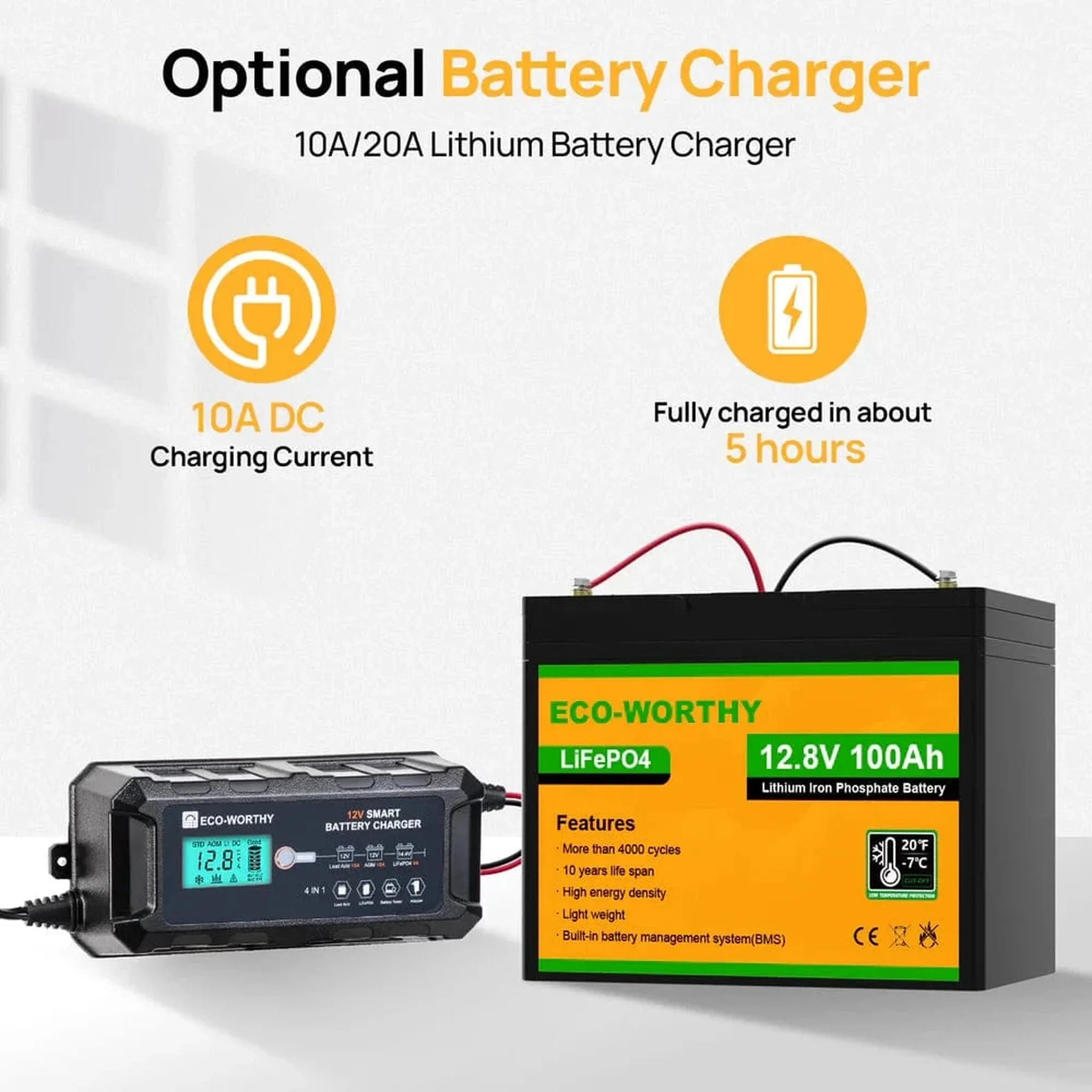 Eco-Worthy | LiFePO4 12V 100Ah Lithium Iron Phosphate Battery With Low Temperature Protection