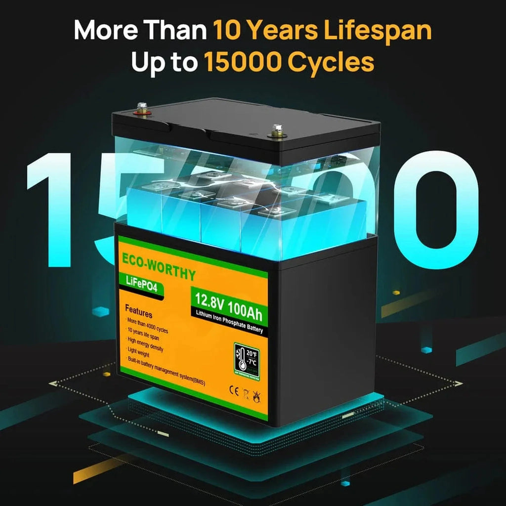 Eco-Worthy | LiFePO4 12V 100Ah Lithium Iron Phosphate Battery With Low Temperature Protection