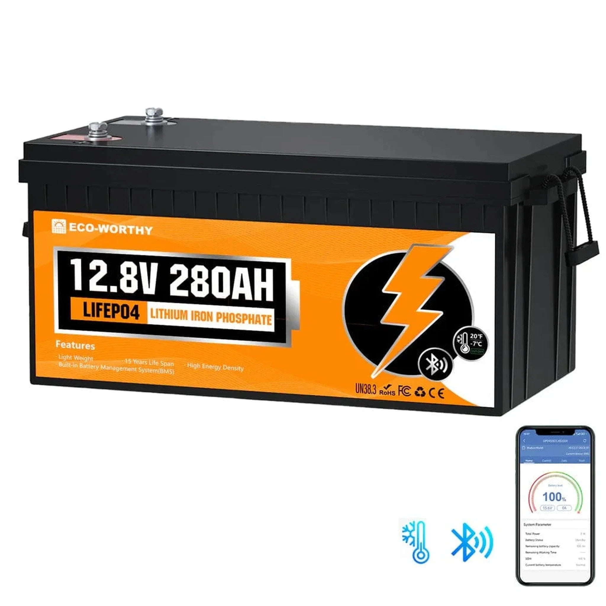 Eco-Worthy | LiFePO4 12V 280Ah Lithium Iron Phosphate Battery With Bluetooth
