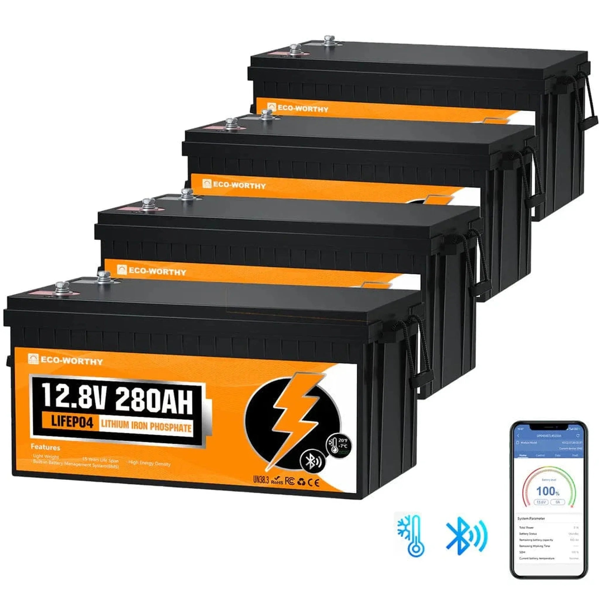 Eco-Worthy | LiFePO4 12V 280Ah Lithium Iron Phosphate Battery With Bluetooth