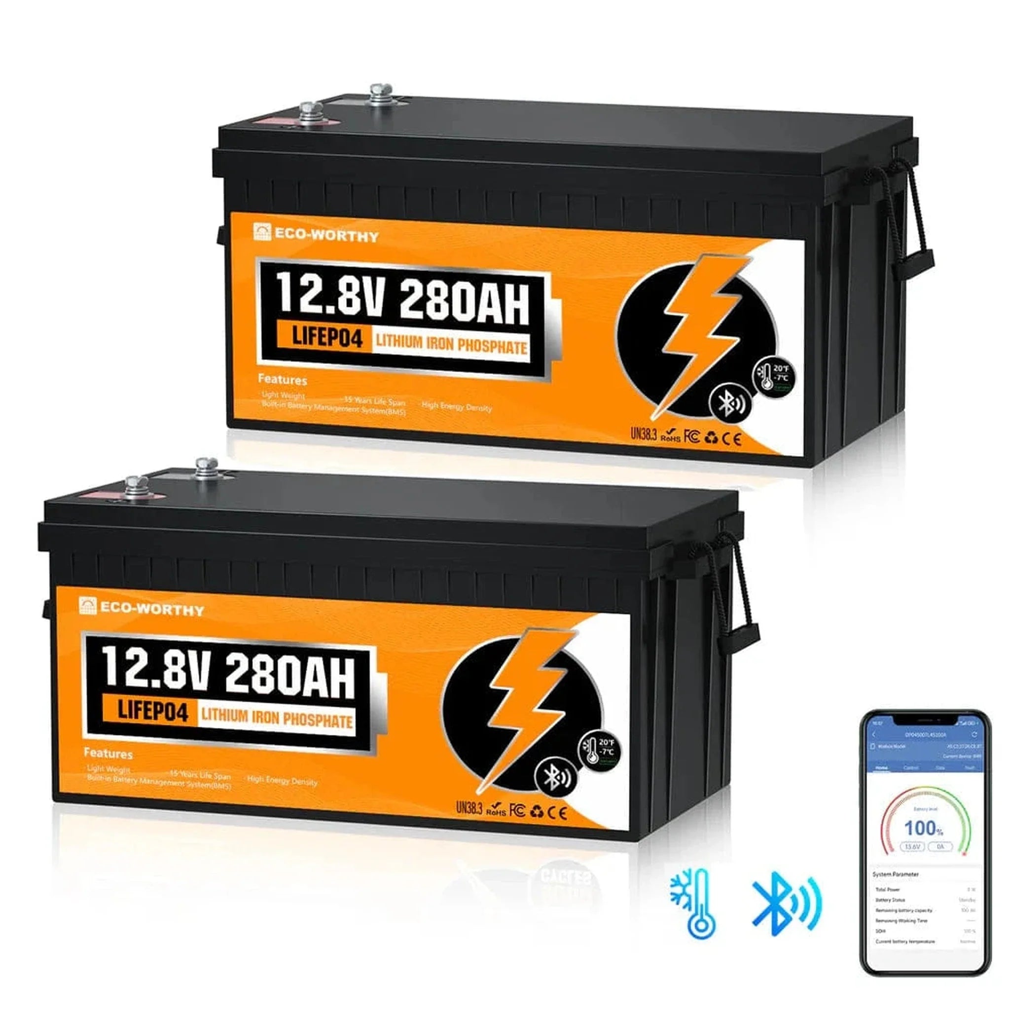 Eco-Worthy | LiFePO4 12V 280Ah Lithium Iron Phosphate Battery With Bluetooth