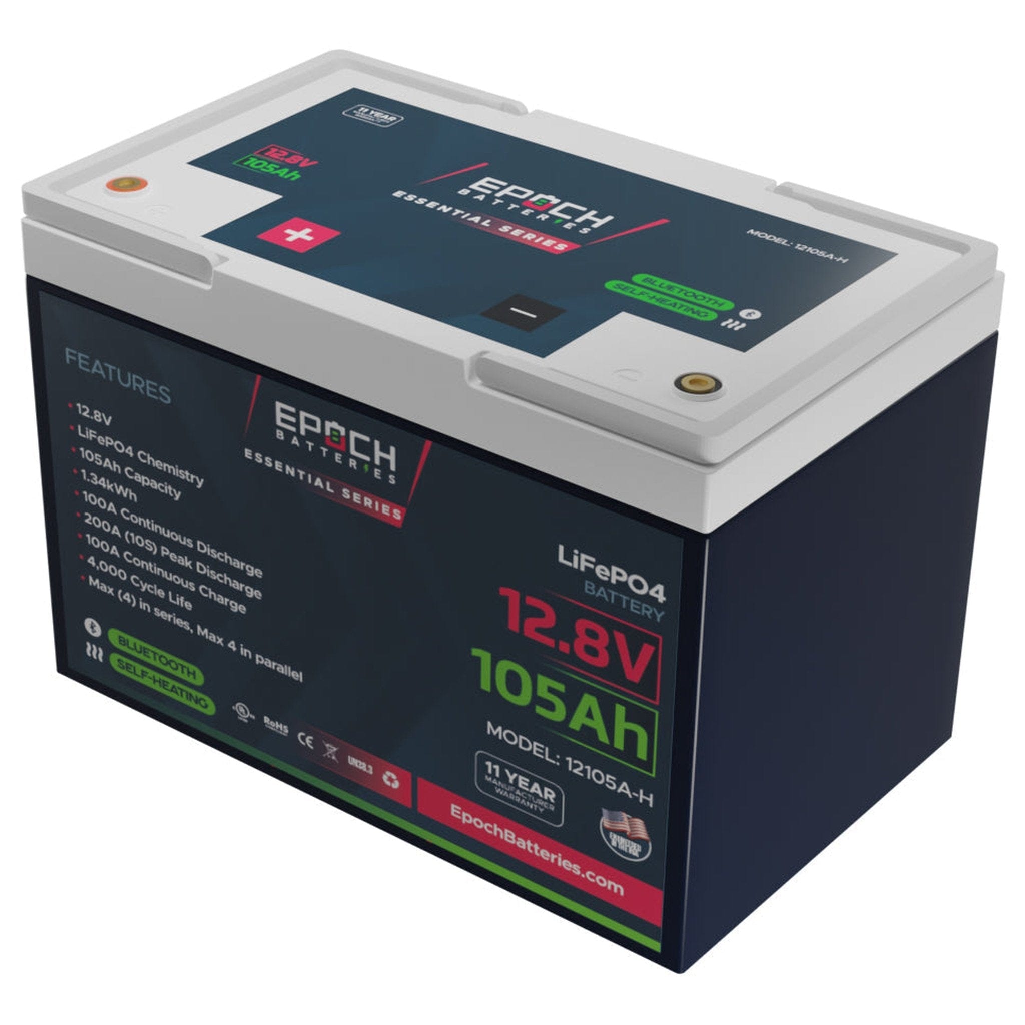 Epoch Batteries | 12V 105Ah - Group 24 - Heated & Bluetooth LiFePO4 Battery