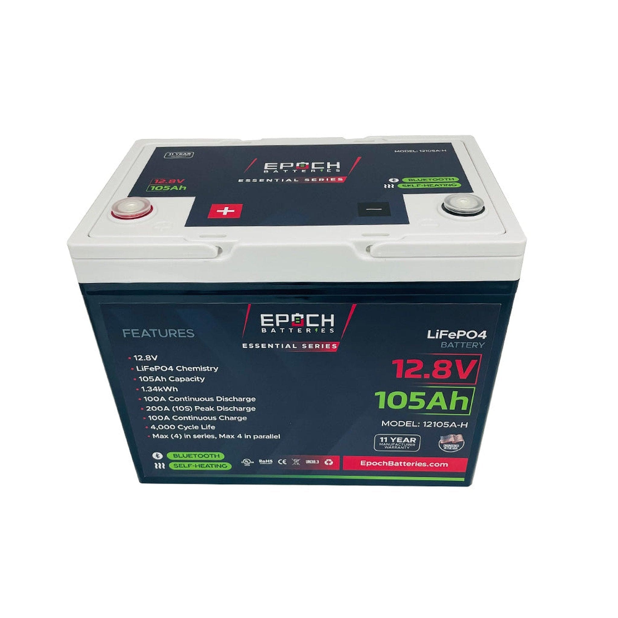 Epoch Batteries | 12V 105Ah - Group 24 - Heated & Bluetooth LiFePO4 Battery