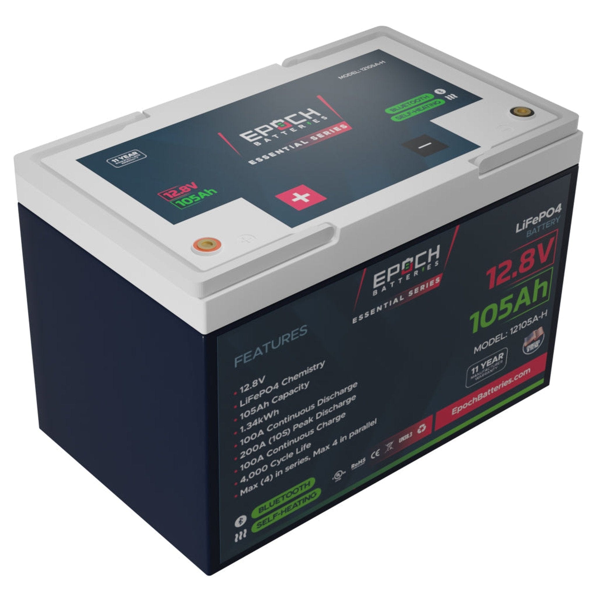 Epoch Batteries | 12V 105Ah - Group 24 - Heated & Bluetooth LiFePO4 Battery