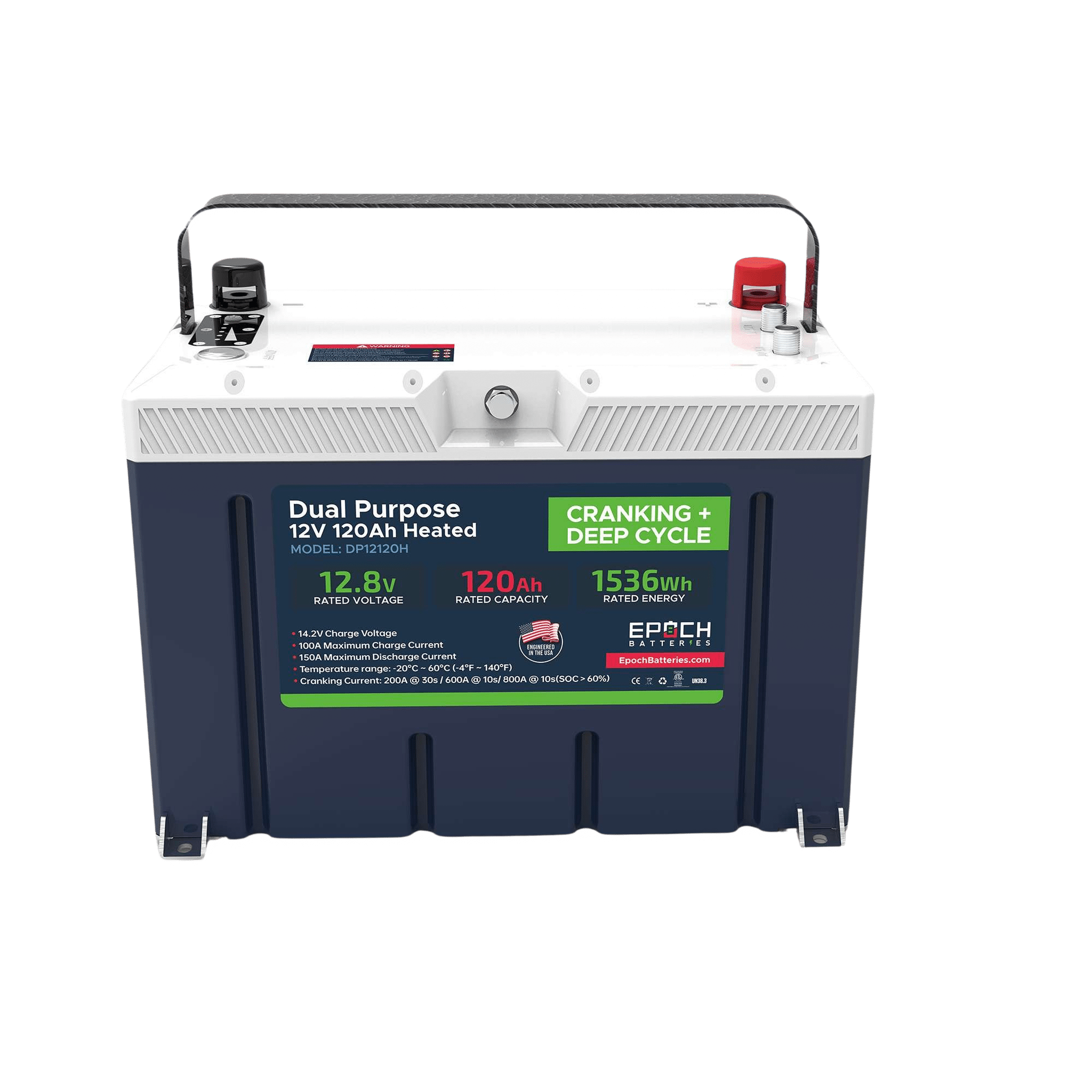 Epoch Batteries | 12V 120Ah - Group 27 - Cranking & Deep Cycle Lithium Battery (Dual Purpose)