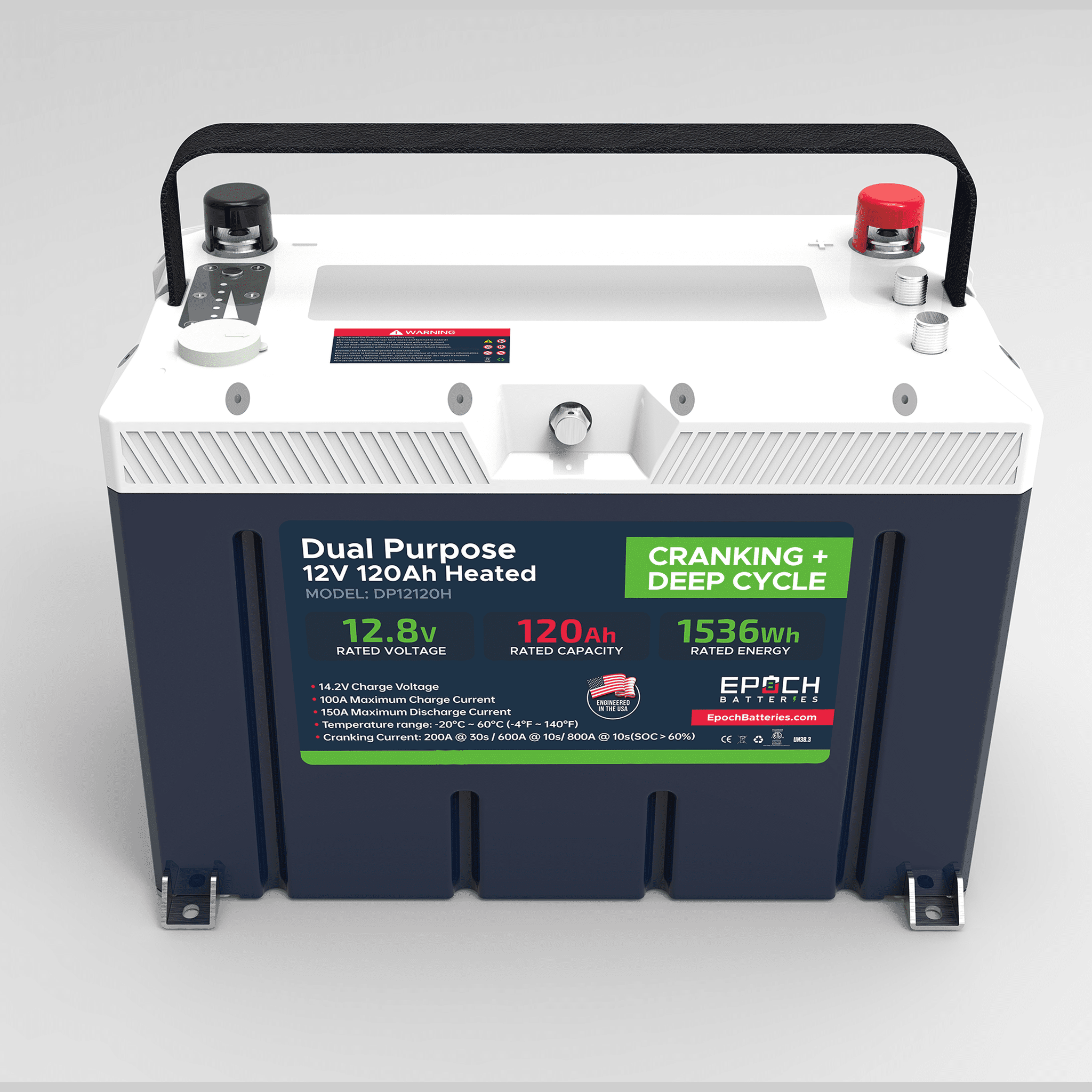 Epoch Batteries | 12V 120Ah - Group 27 - Cranking & Deep Cycle Lithium Battery (Dual Purpose)