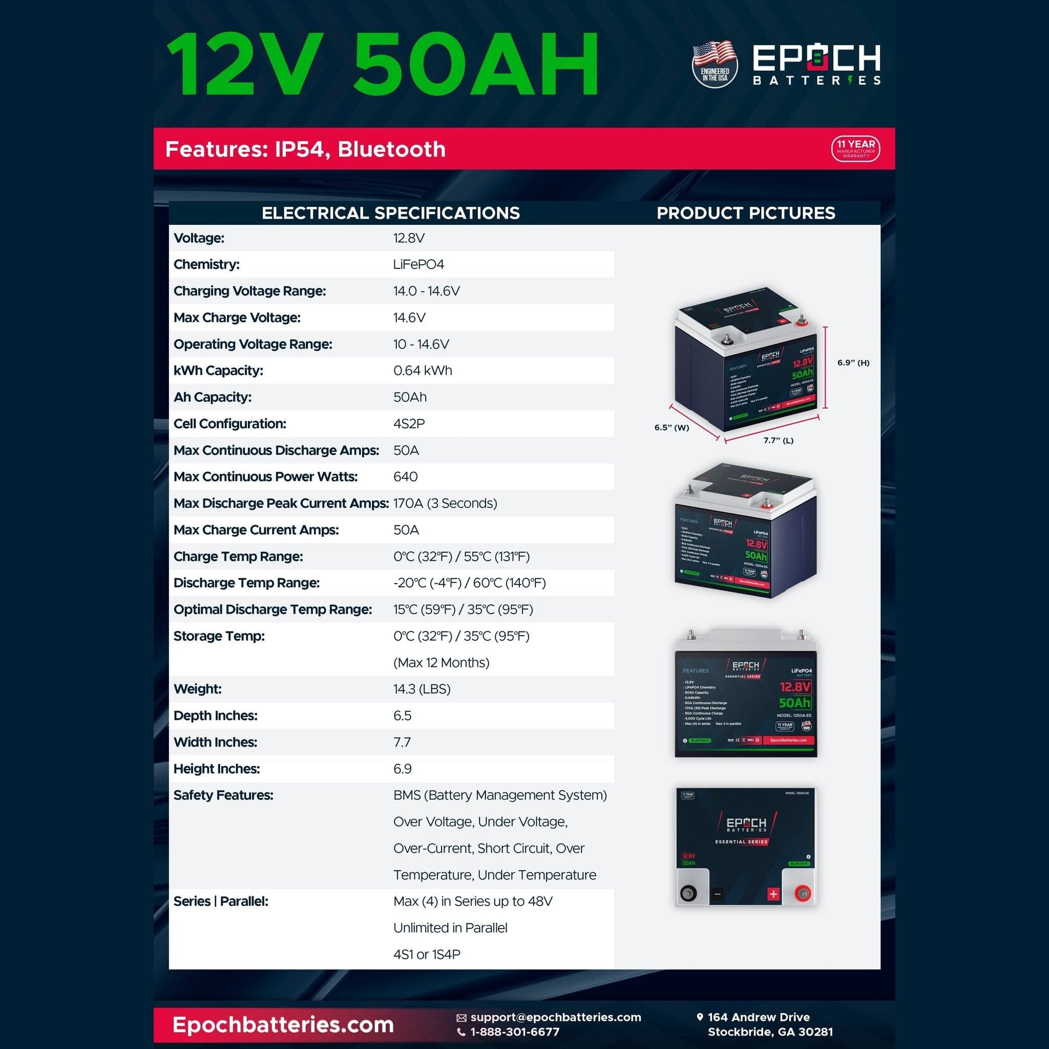 Epoch Batteries | 12V 50Ah | Bluetooth | LiFePO4 Battery - Epoch Essentials