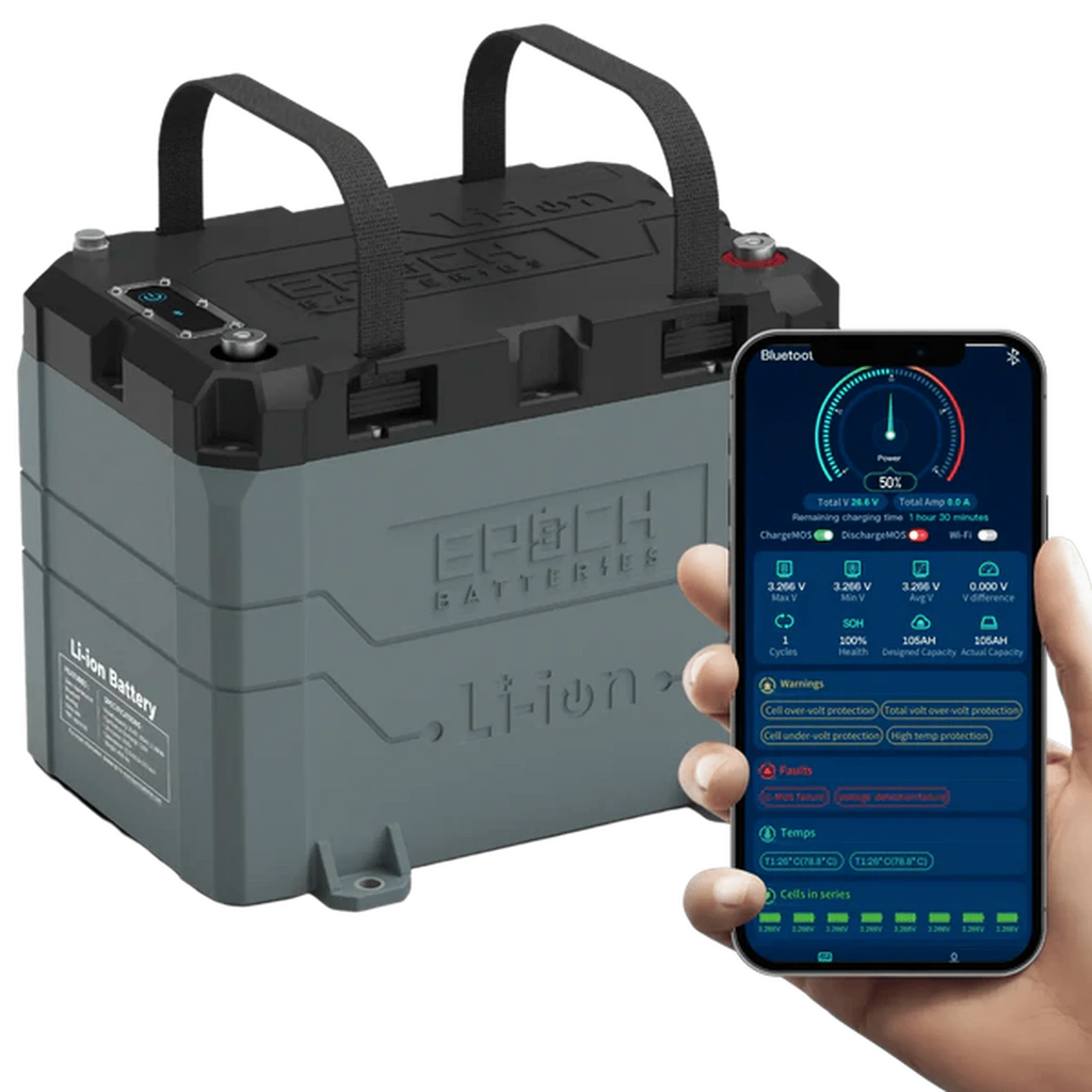 Epoch Batteries | 12V 50Ah LiFePO4 Lithium Battery - Bluetooth, Heating, Waterproof