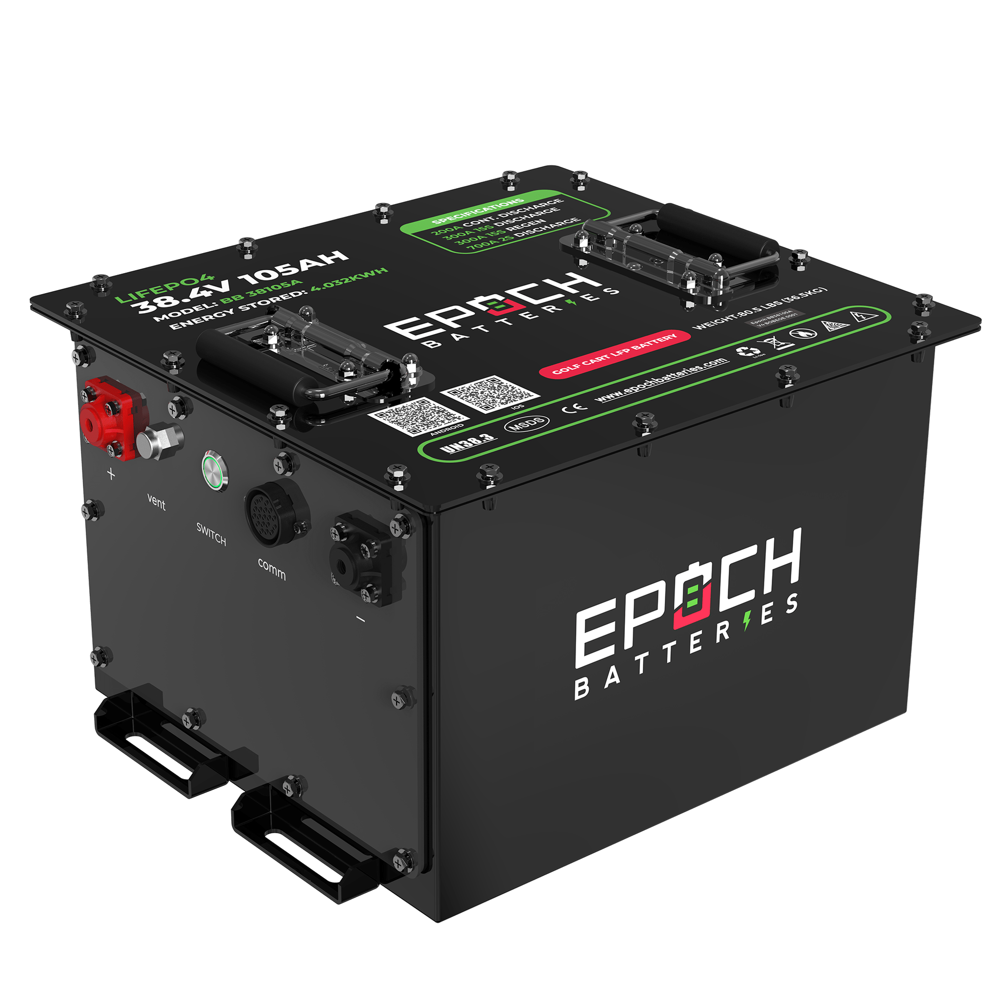 Epoch Batteries | 36V 105Ah LiMax Series LiFePO4 Golf Cart Battery Complete Kit