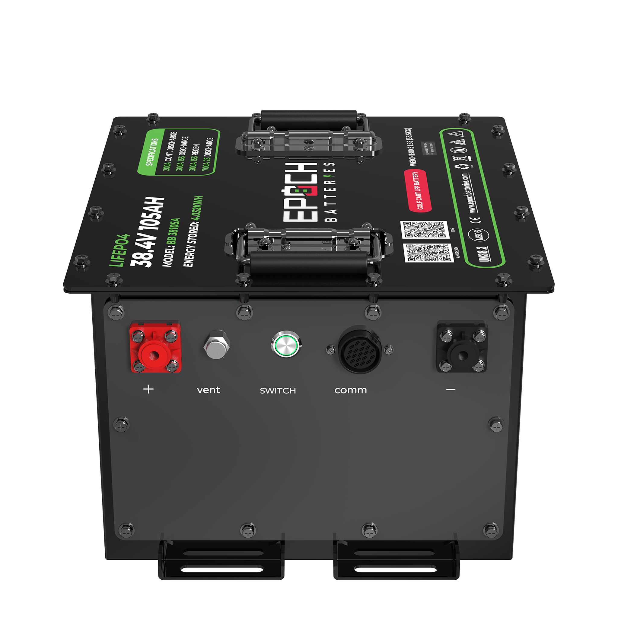 Epoch Batteries | 36V 105Ah LiMax Series LiFePO4 Golf Cart Battery Complete Kit