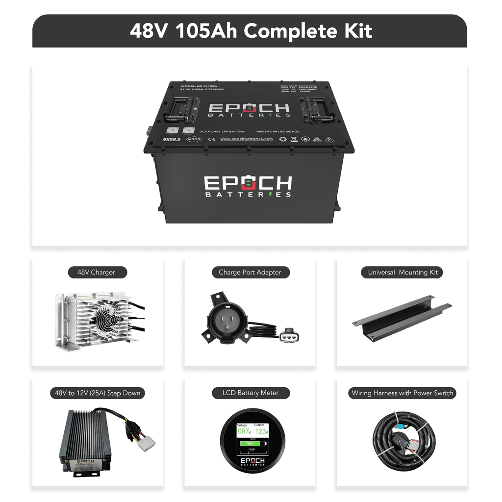 Epoch Batteries | 48V 105Ah Lithium (LiFePO4) Golf Cart Battery - Complete Kit
