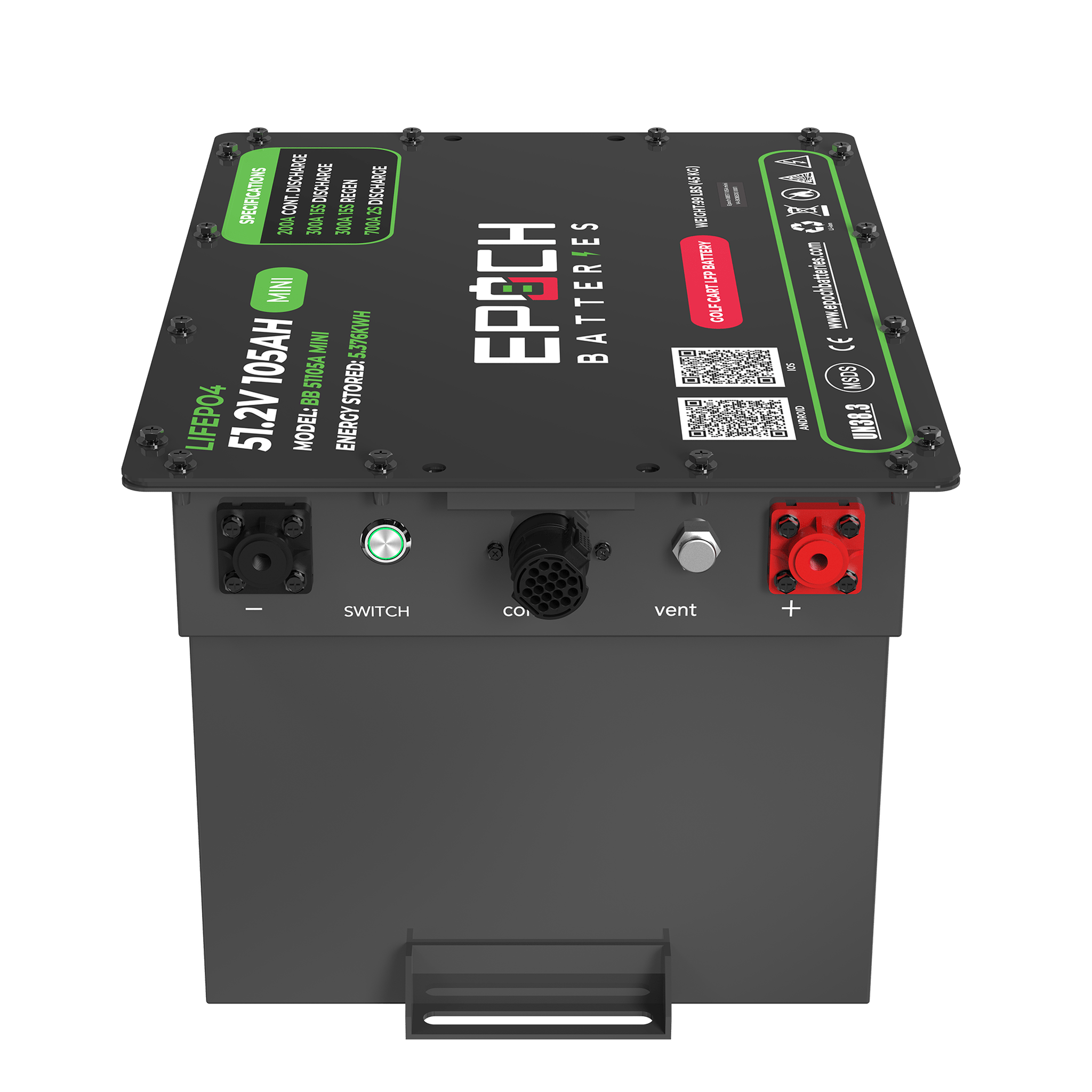 Epoch Batteries | 48V 105Ah MINI LiMax Series LiFePO4 Golf Cart Battery Complete Kit