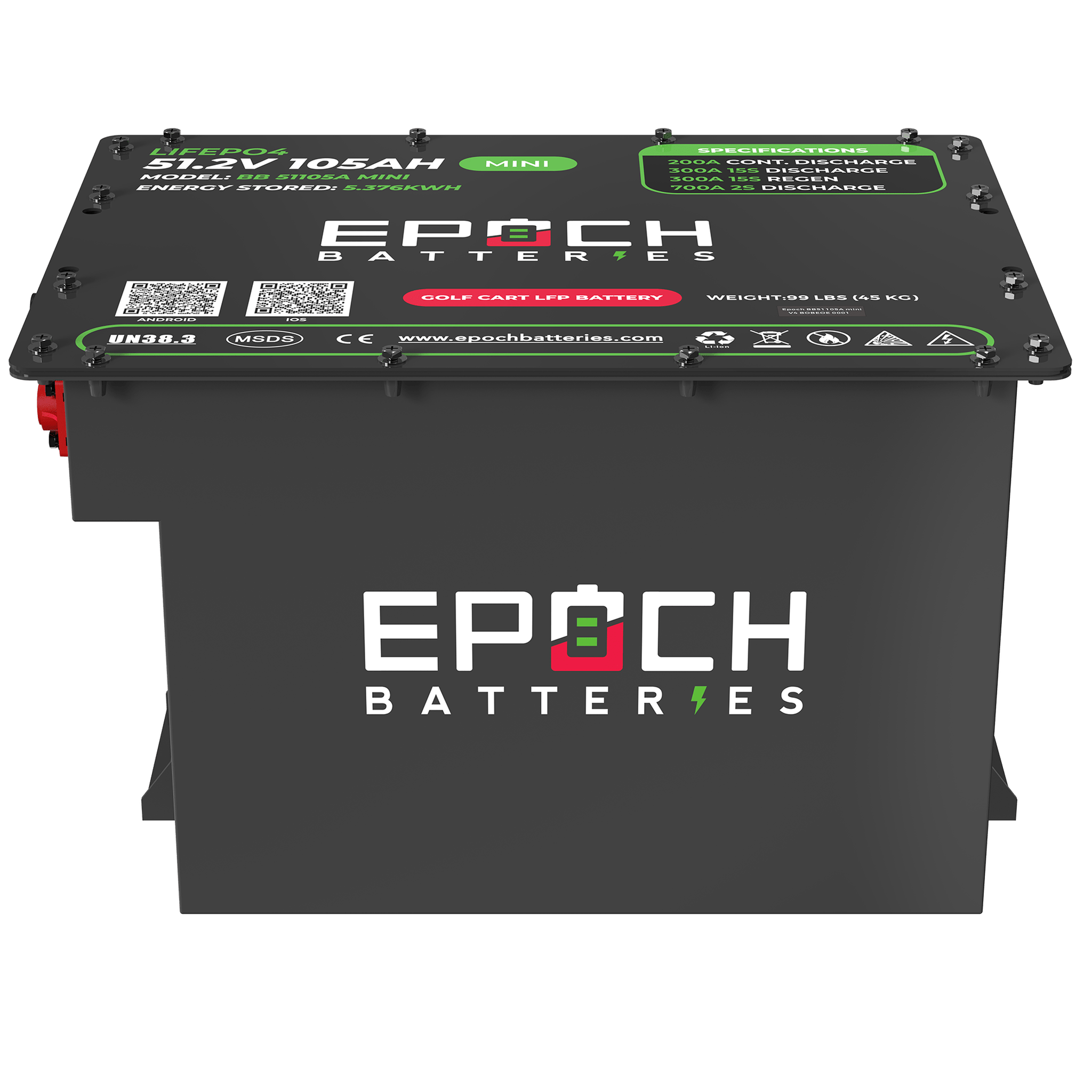 Epoch Batteries | 48V 105Ah MINI LiMax Series LiFePO4 Golf Cart Battery Complete Kit