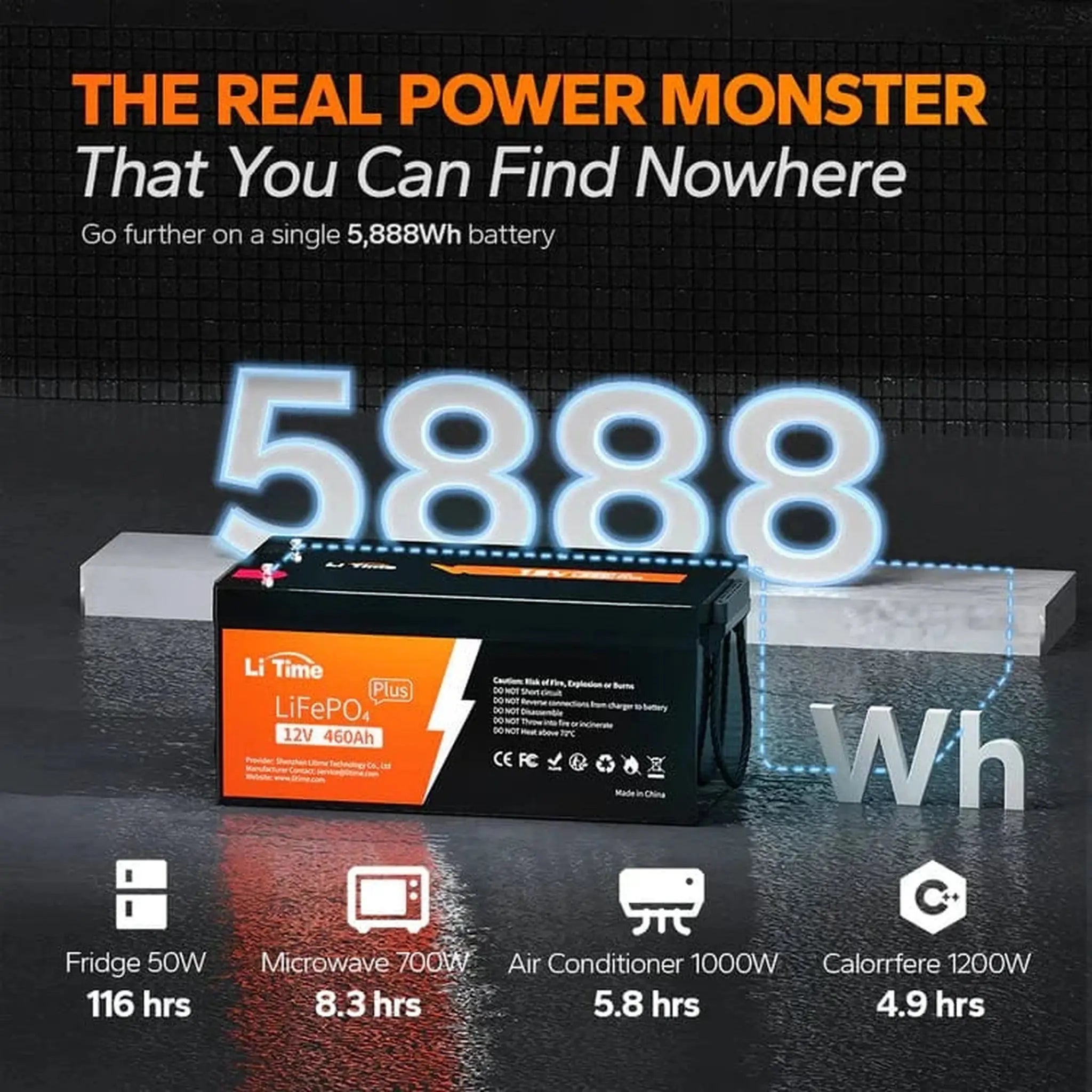 LiTime | 12V 460Ah LiFePO4 Lithium Group 8D Battery | Large Lithium Battery