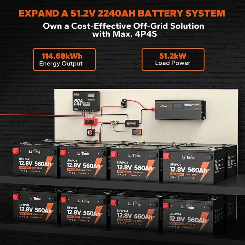 LiTime | 12V 560Ah LiFePO4 Battery for Off Grid Solar System with Low Temp Protection