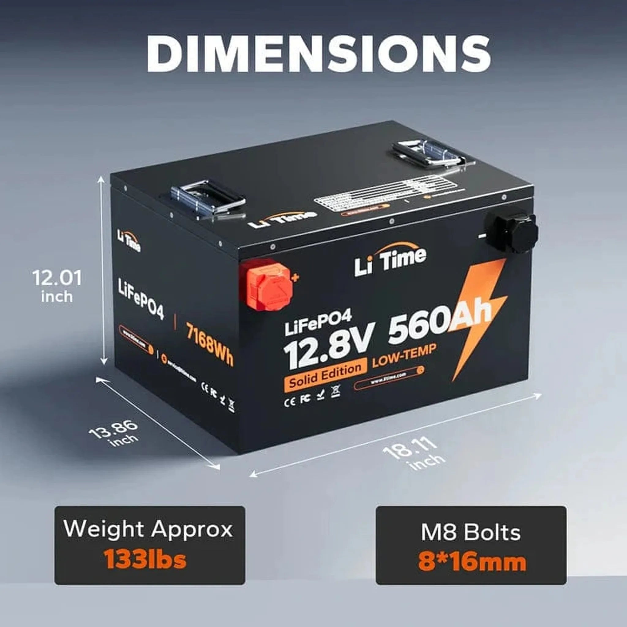 LiTime | 12V 560Ah LiFePO4 Battery for Off Grid Solar System with Low Temp Protection